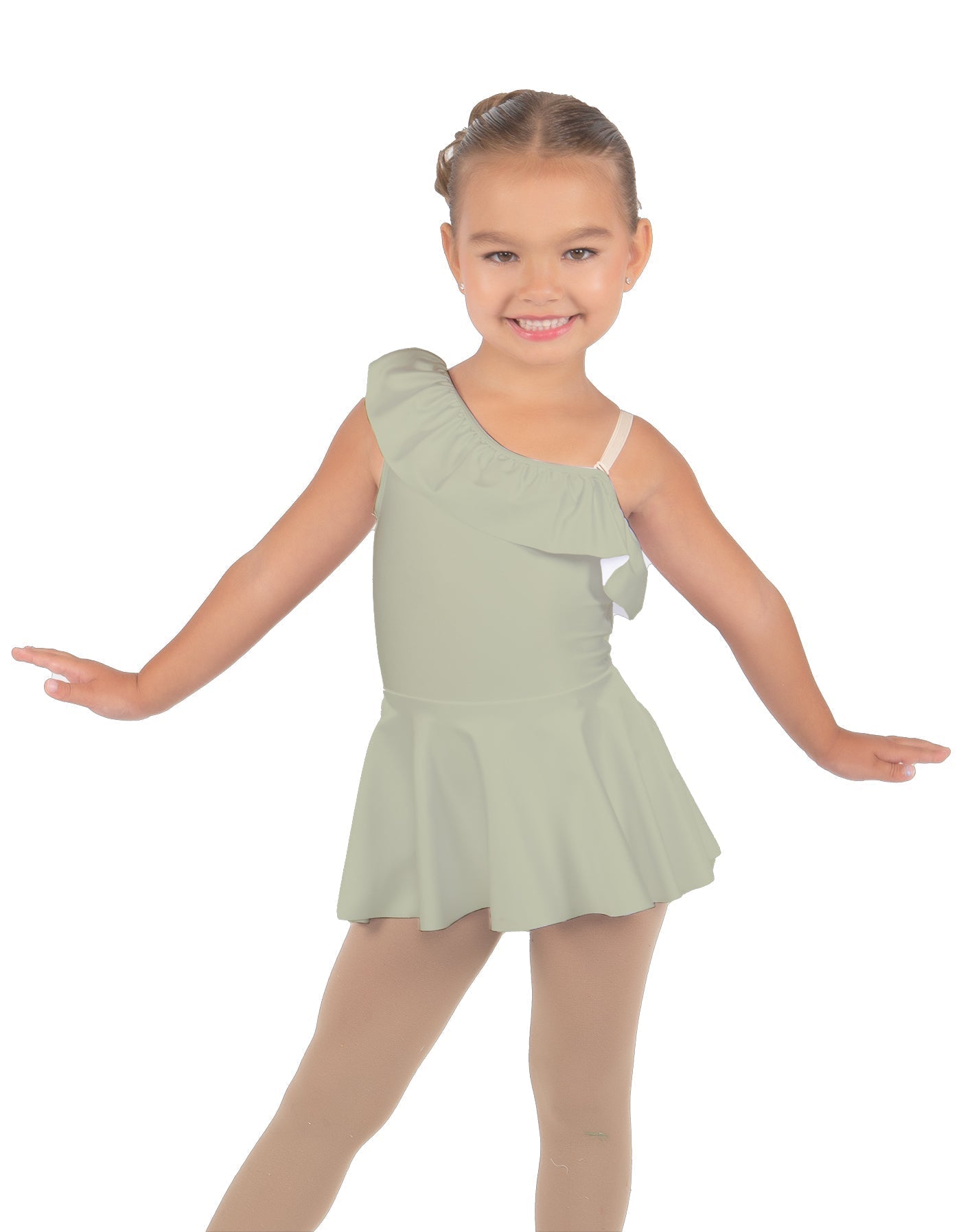 Solid Lycra One Shoulder w Ruffle Dress