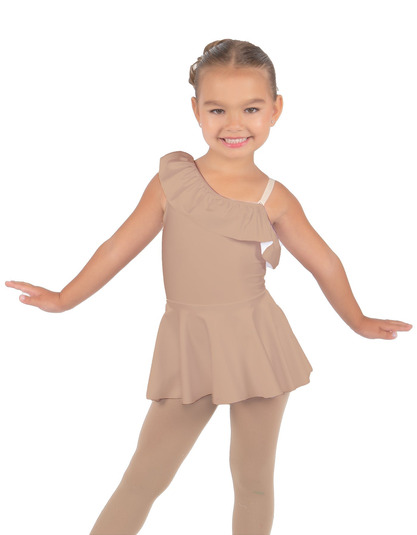 Solid Lycra One Shoulder w Ruffle Dress