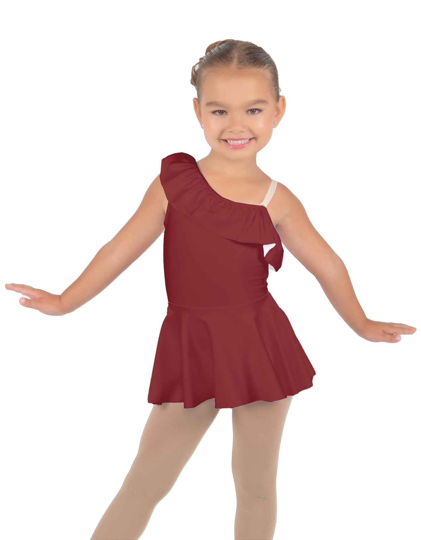 Solid Lycra One Shoulder w Ruffle Dress