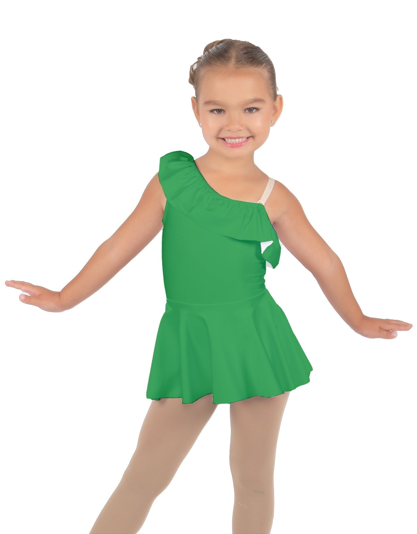 Solid Lycra One Shoulder w Ruffle Dress