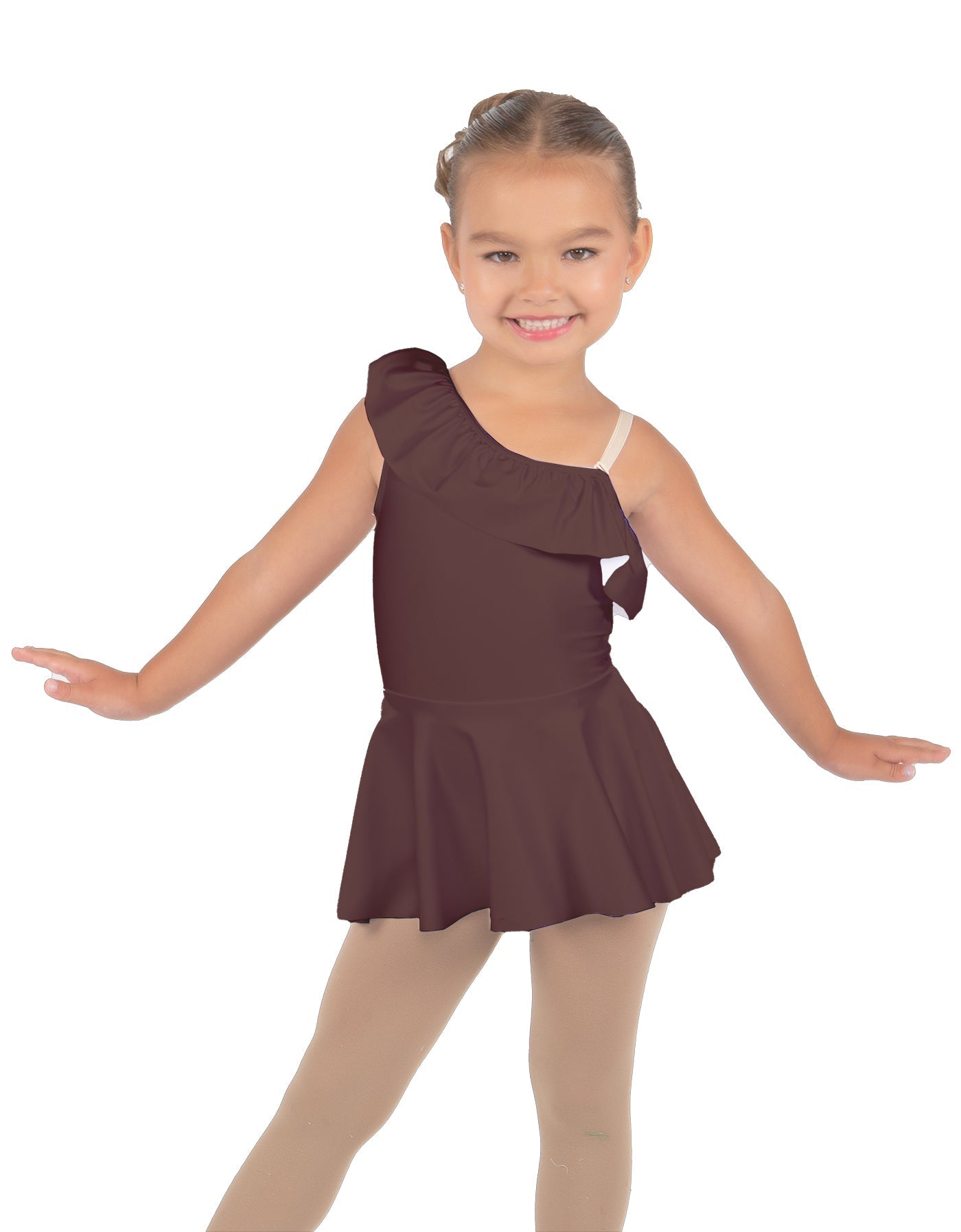 Solid Lycra One Shoulder w Ruffle Dress