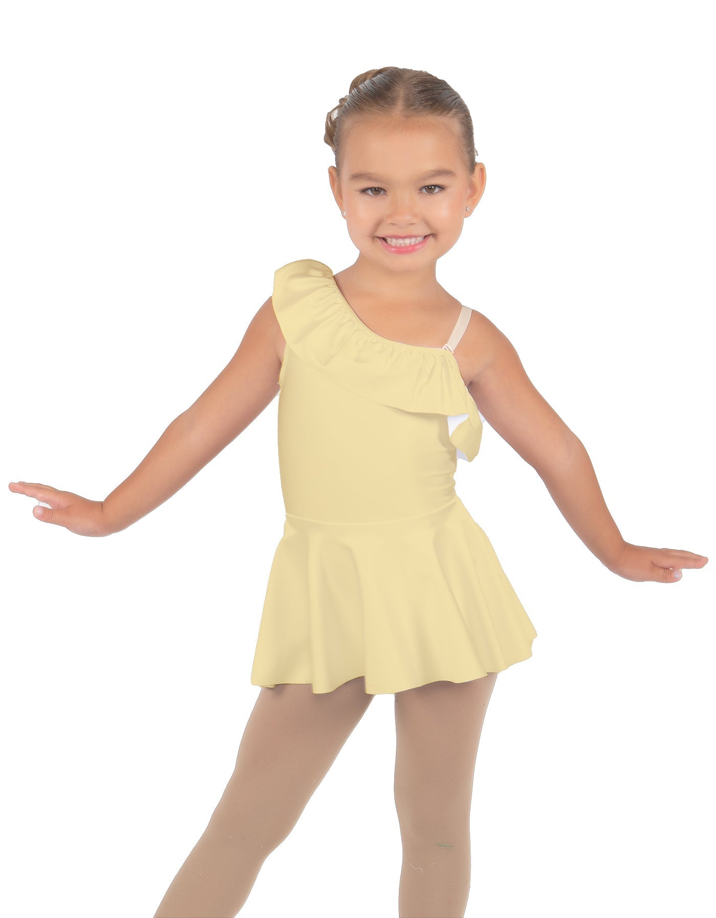 Solid Lycra One Shoulder w Ruffle Dress