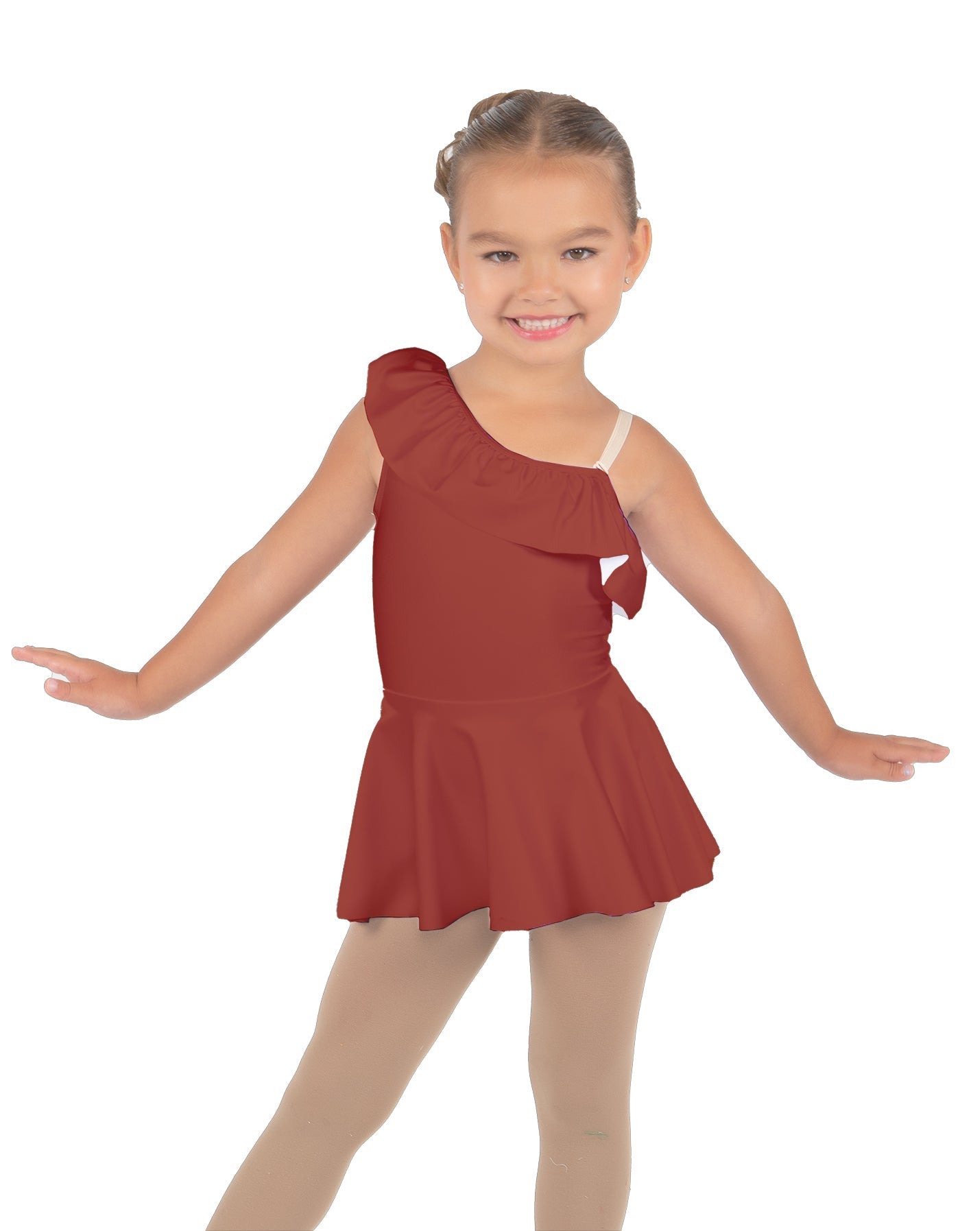 Solid Lycra One Shoulder w Ruffle Dress