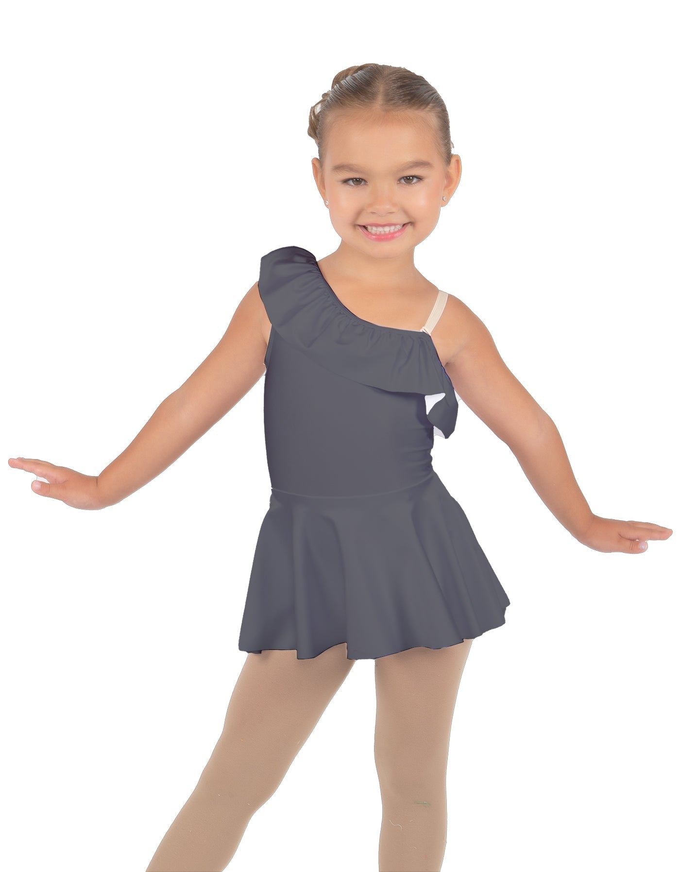 Solid Lycra One Shoulder w Ruffle Dress