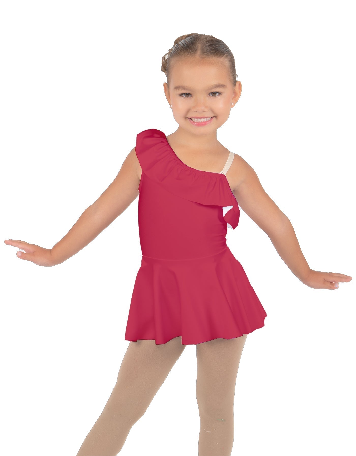 Solid Lycra One Shoulder w Ruffle Dress