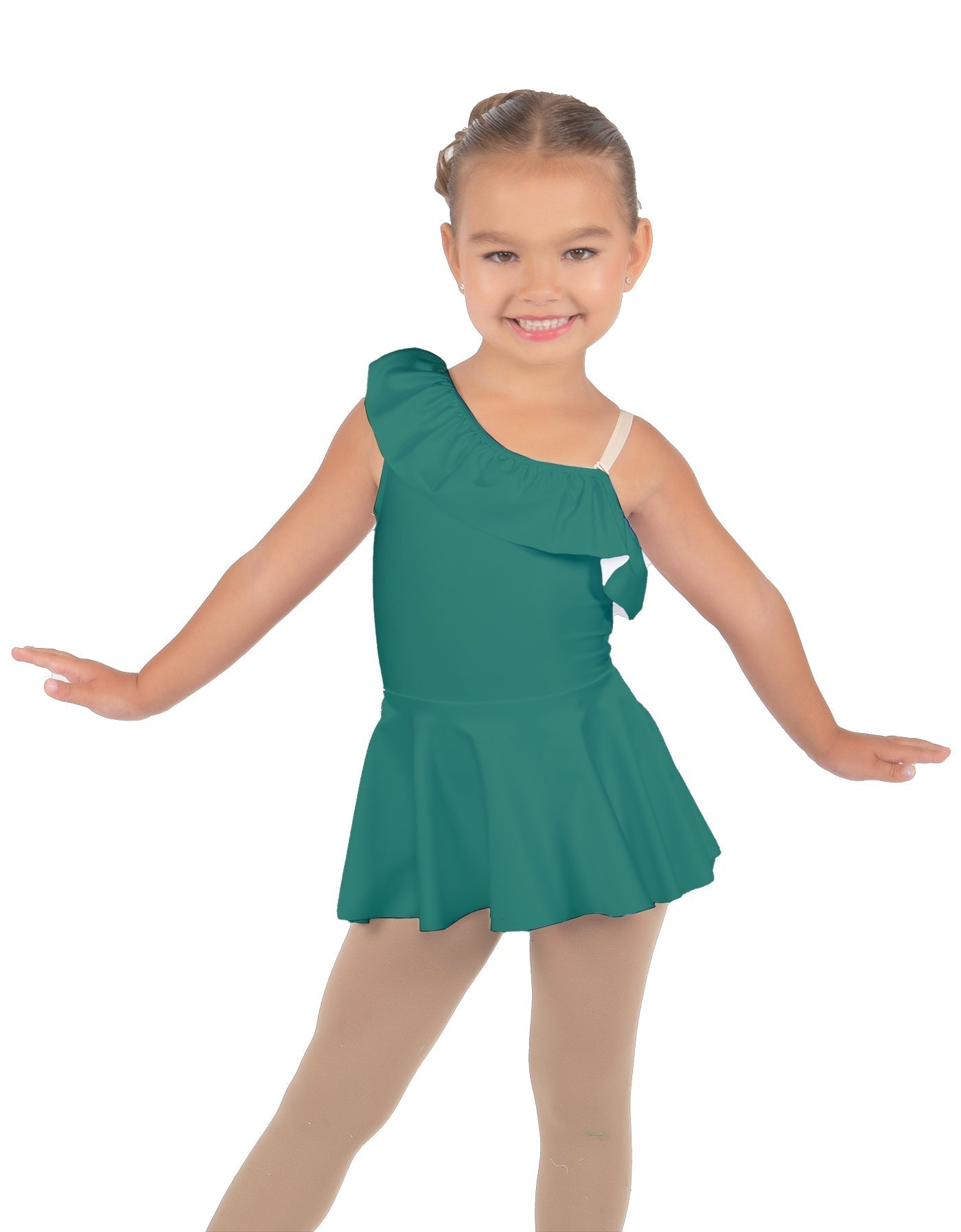 Solid Lycra One Shoulder w Ruffle Dress