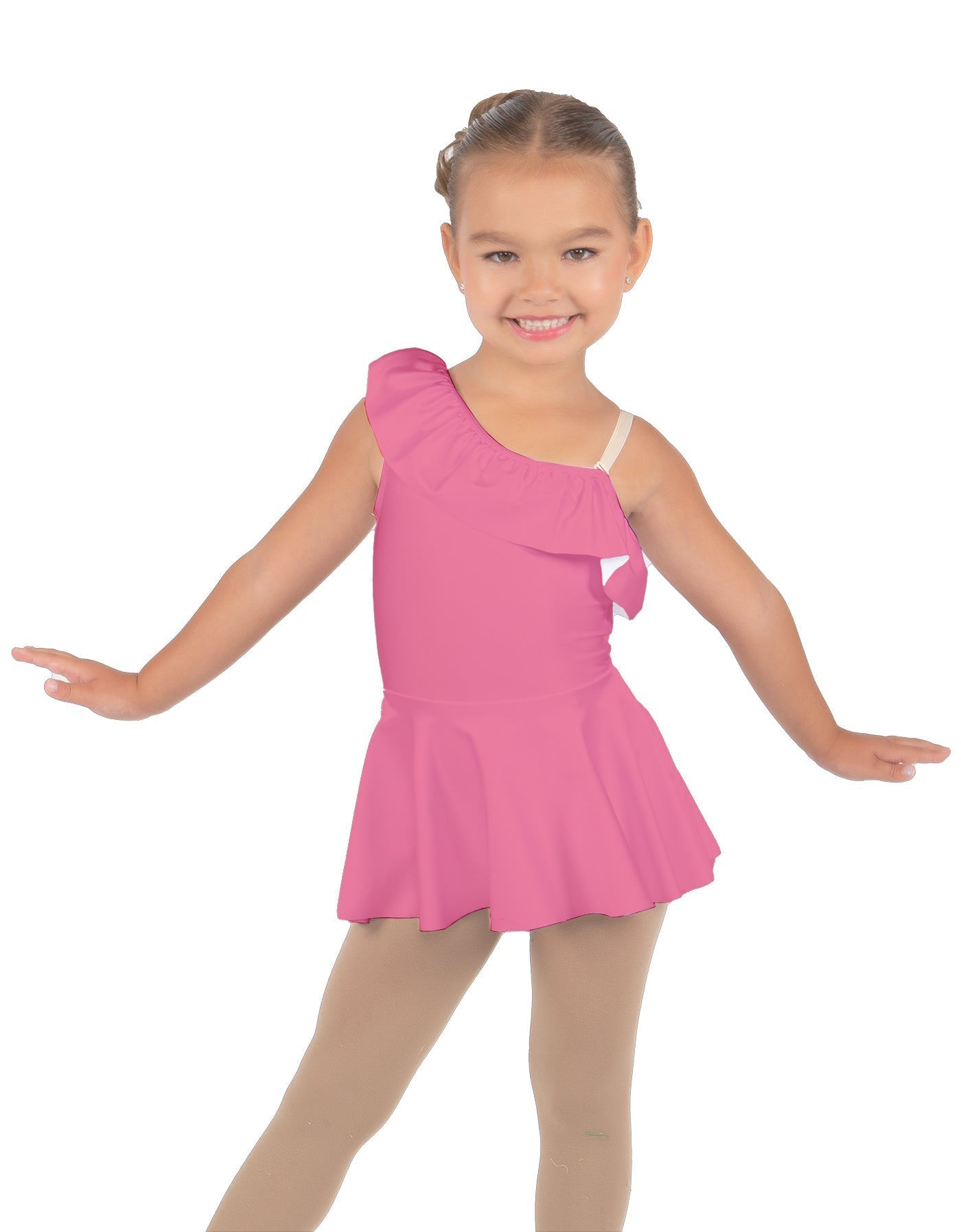 Solid Lycra One Shoulder w Ruffle Dress
