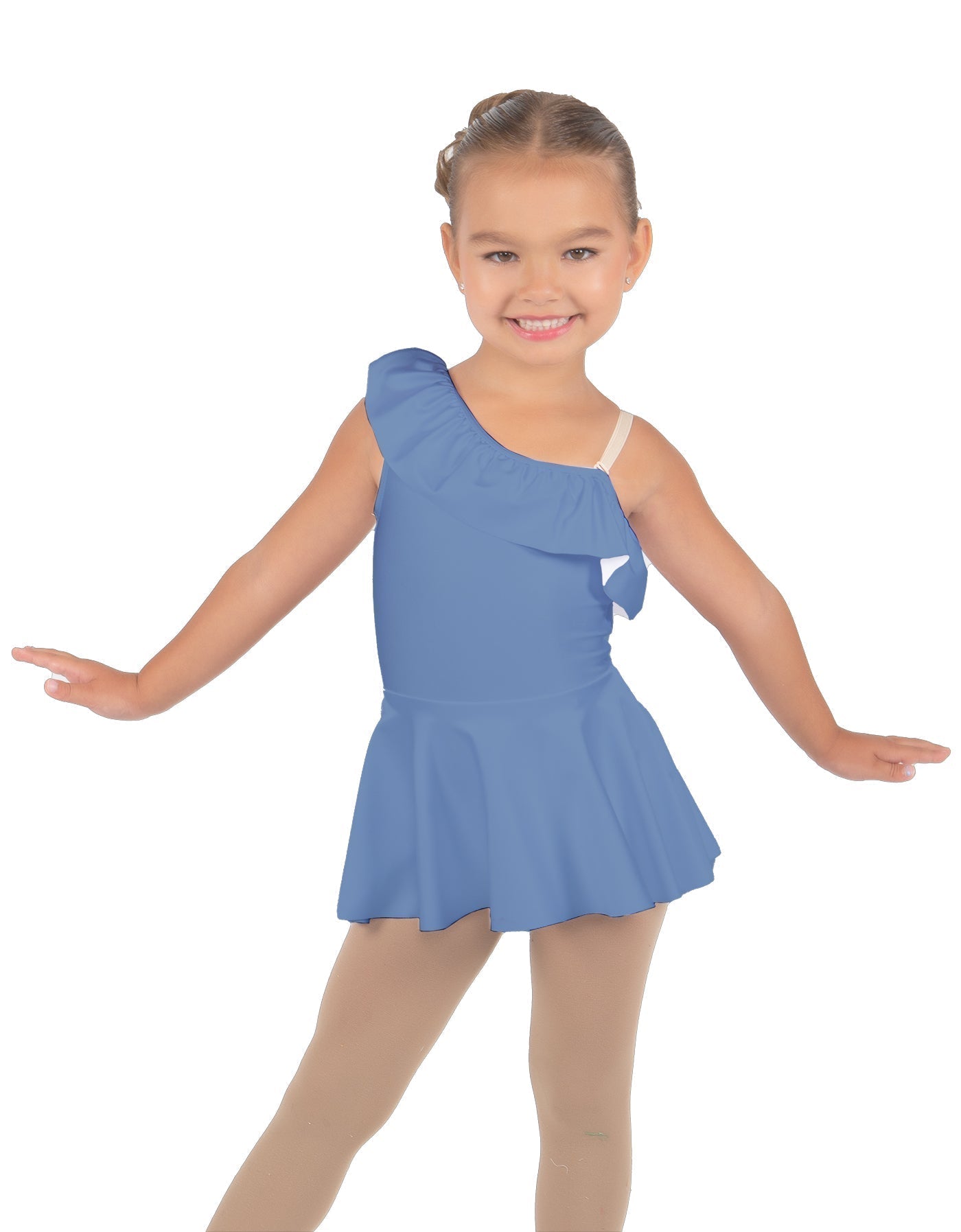 Solid Lycra One Shoulder w Ruffle Dress