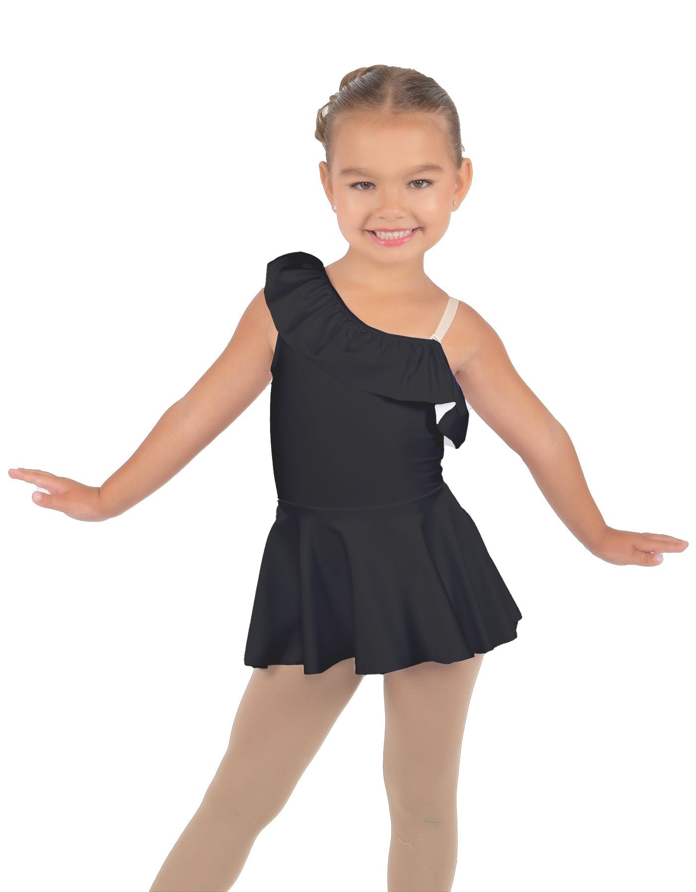 Solid Lycra One Shoulder w Ruffle Dress