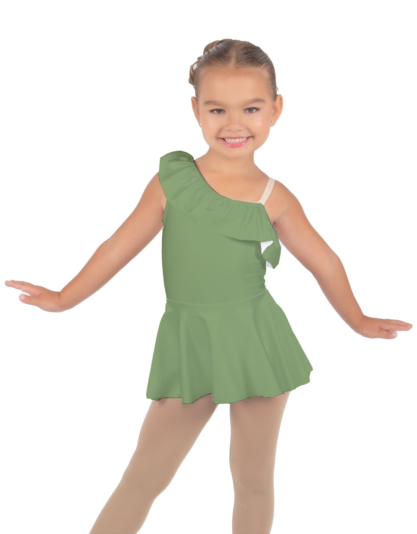 Solid Lycra One Shoulder w Ruffle Dress