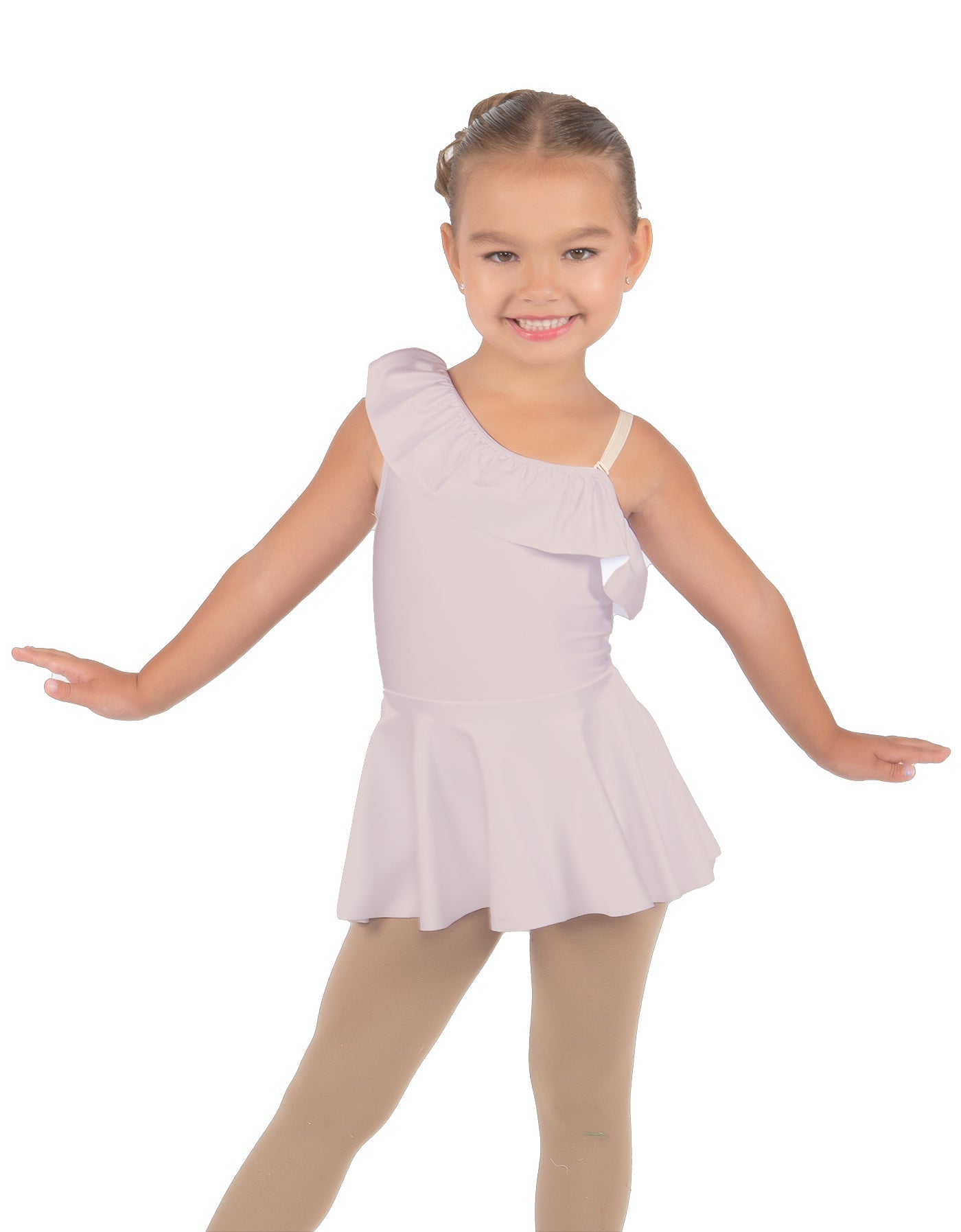Solid Lycra One Shoulder w Ruffle Dress