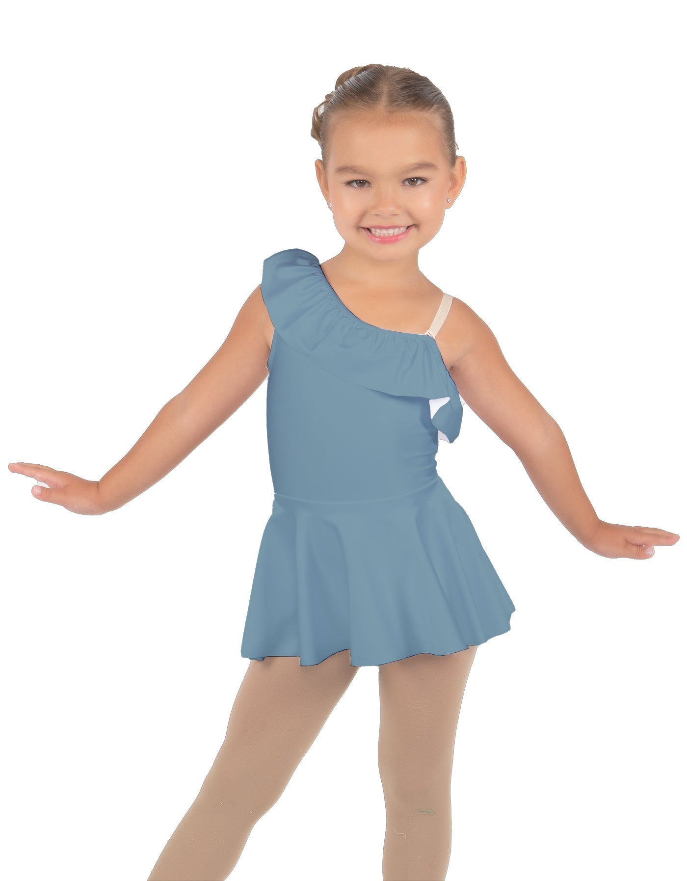 Solid Lycra One Shoulder w Ruffle Dress