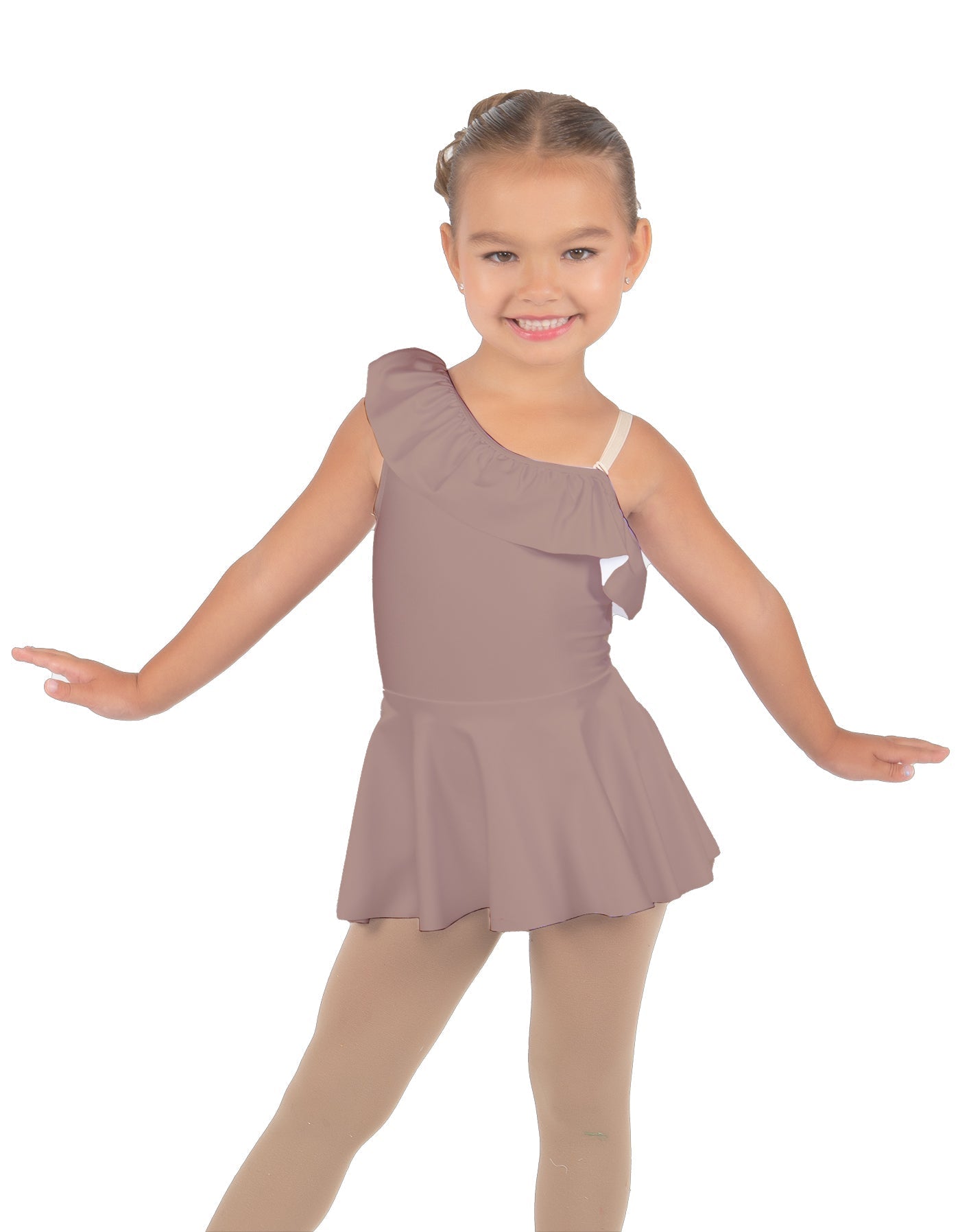 Solid Lycra One Shoulder w Ruffle Dress