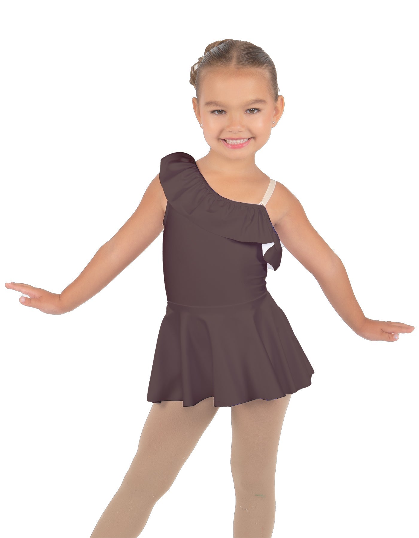 Solid Lycra One Shoulder w Ruffle Dress