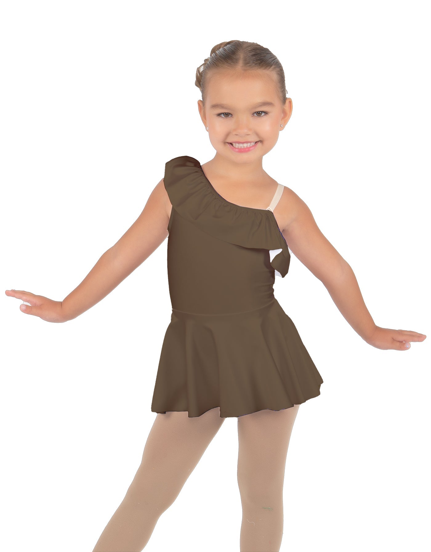 Solid Lycra One Shoulder w Ruffle Dress