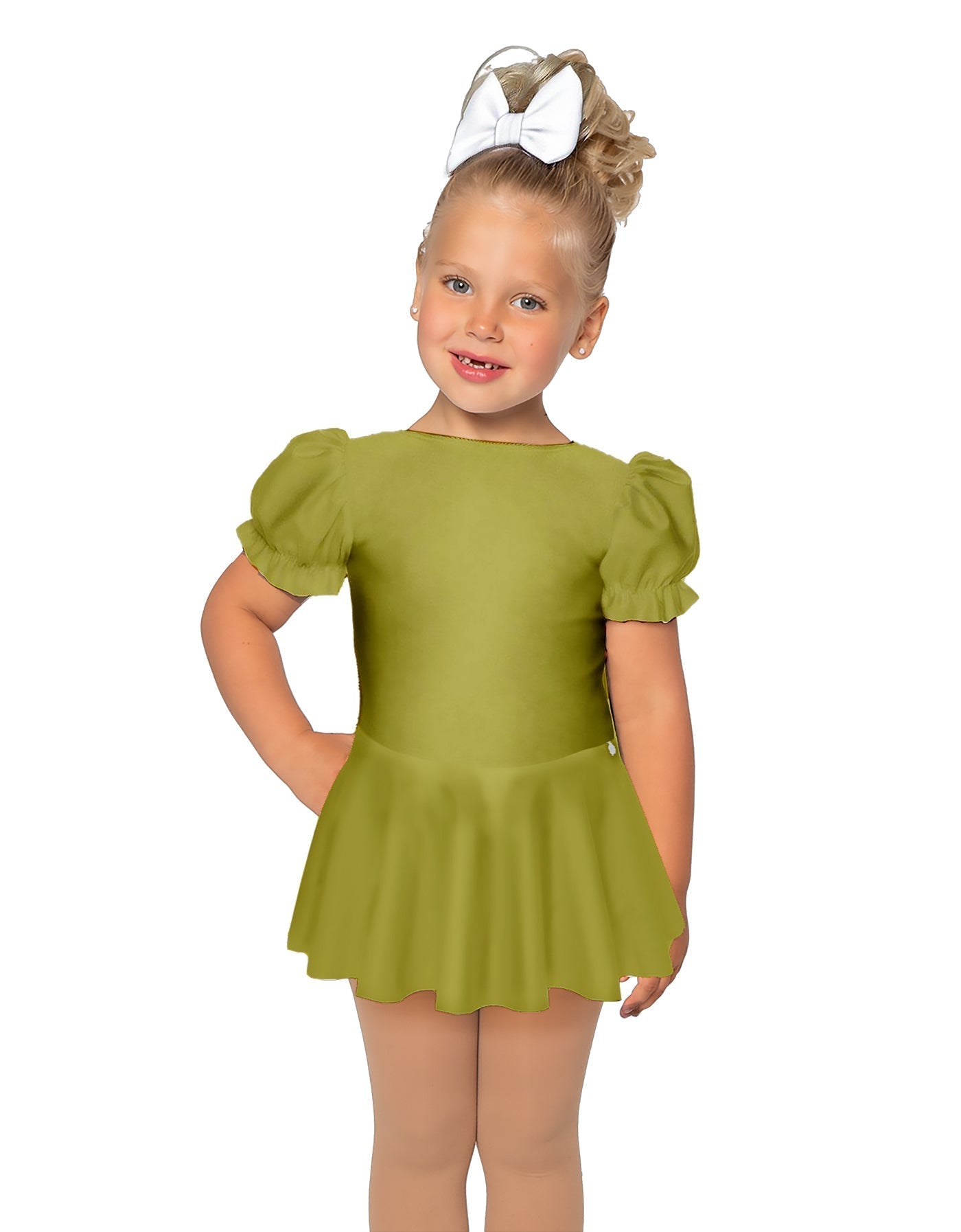 Solid Lycra Puff Sleeve Dress