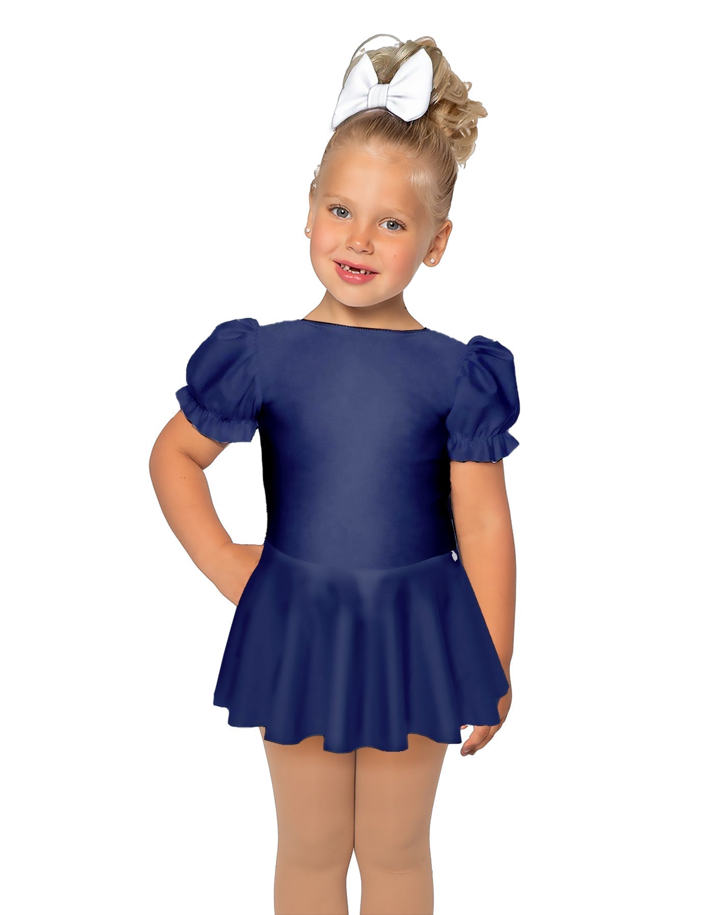Solid Lycra Puff Sleeve Dress