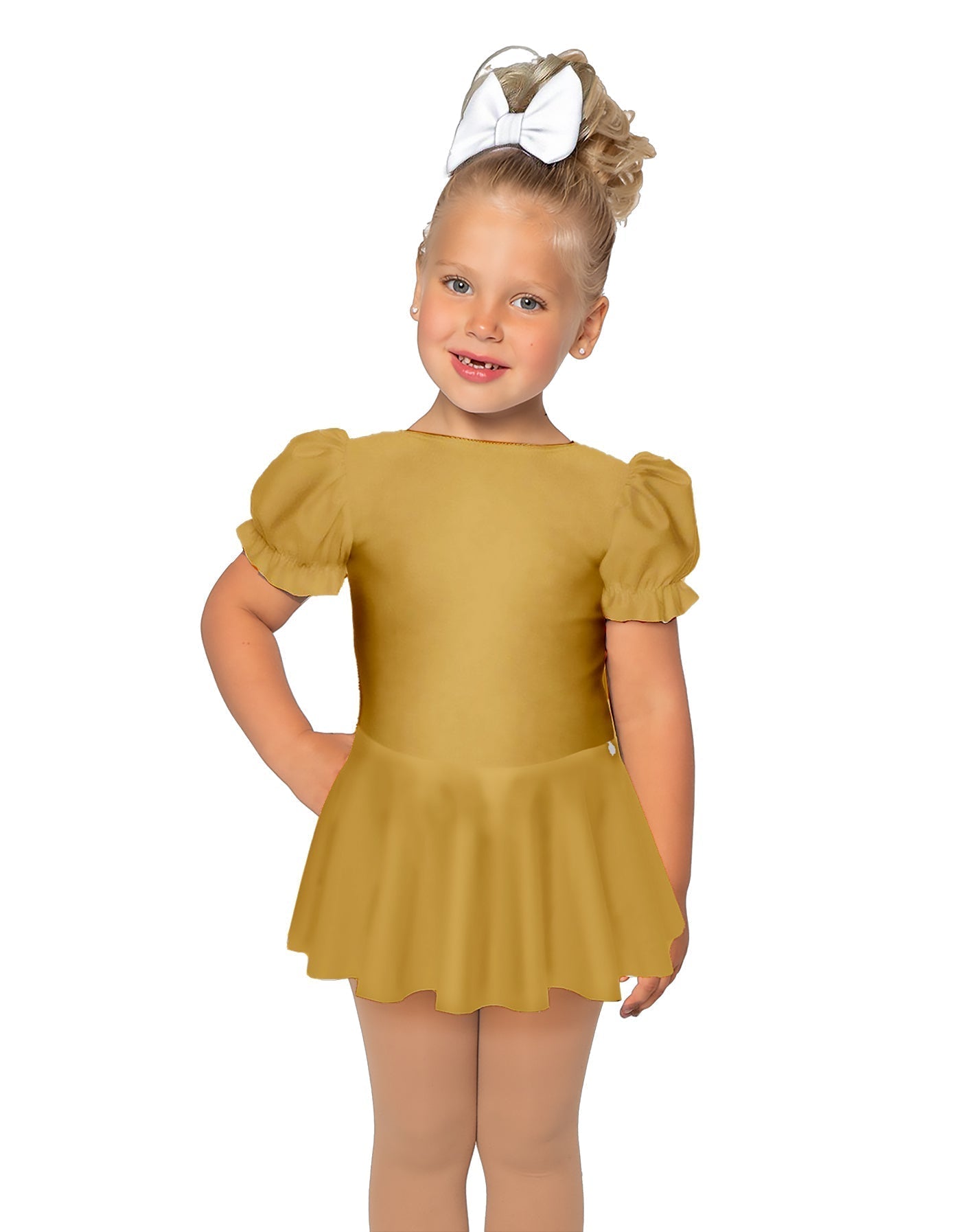 Solid Lycra Puff Sleeve Dress