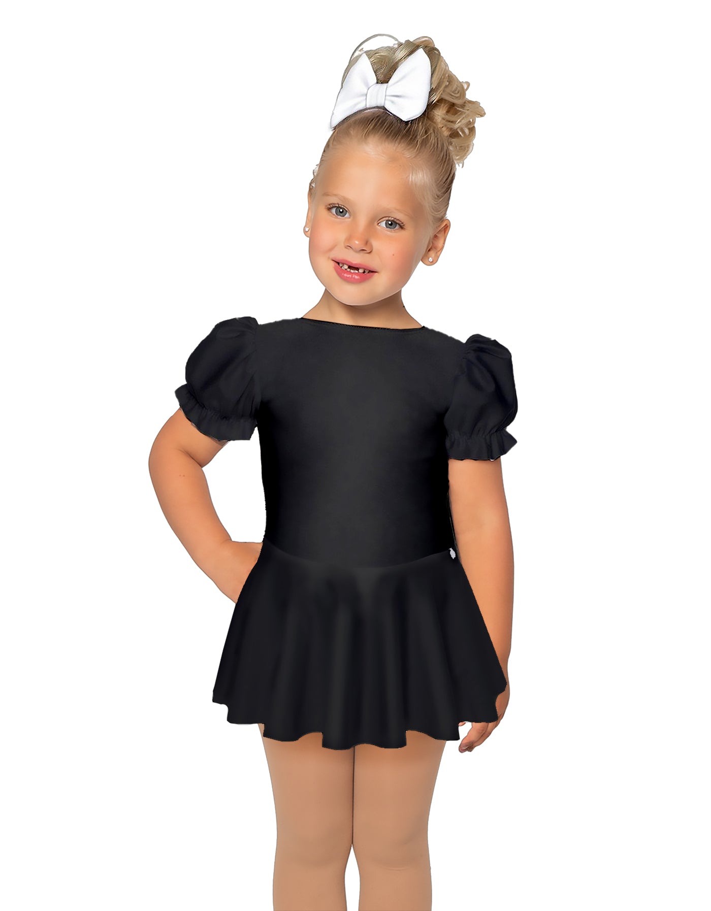 Solid Lycra Puff Sleeve Dress