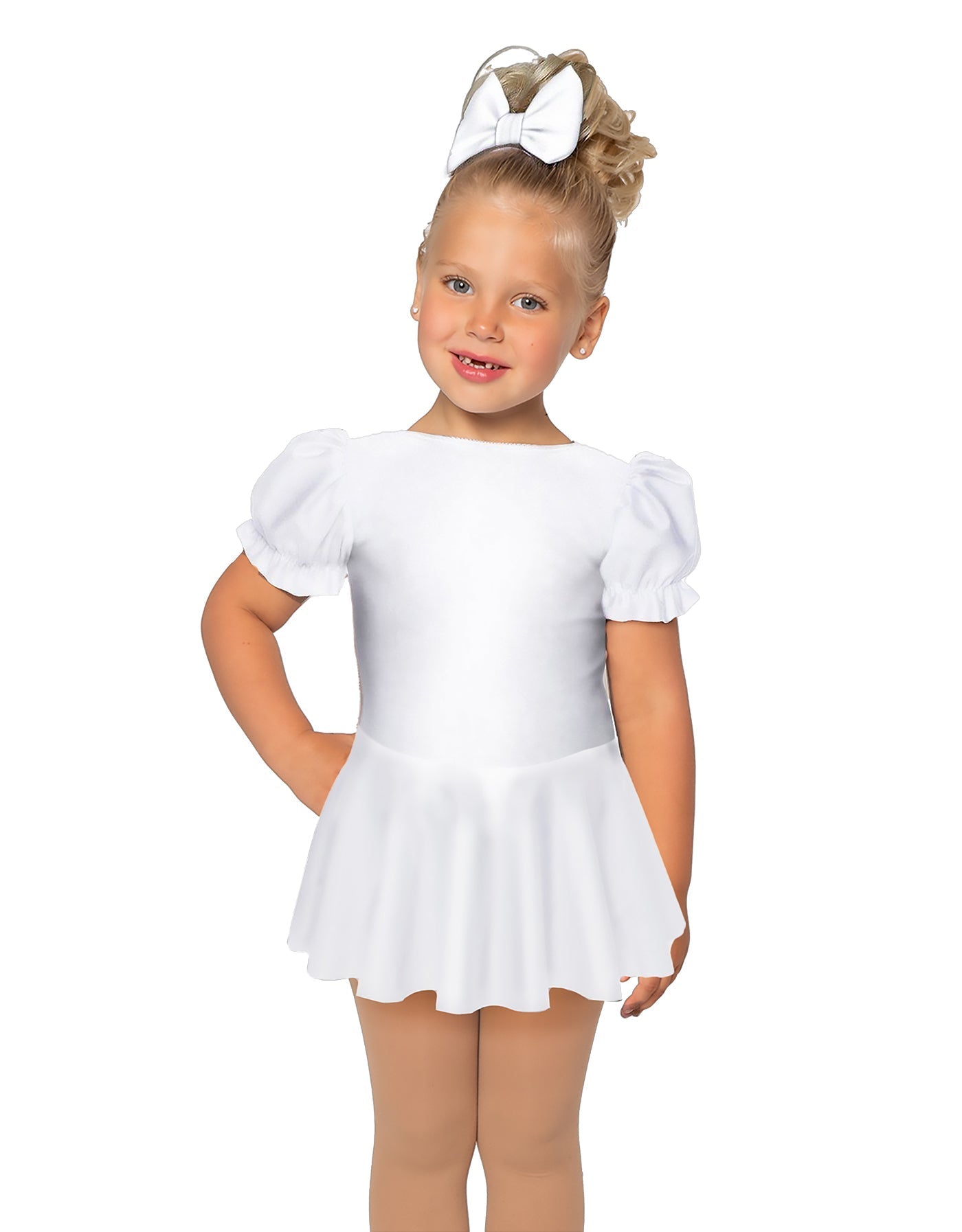 Solid Lycra Puff Sleeve Dress
