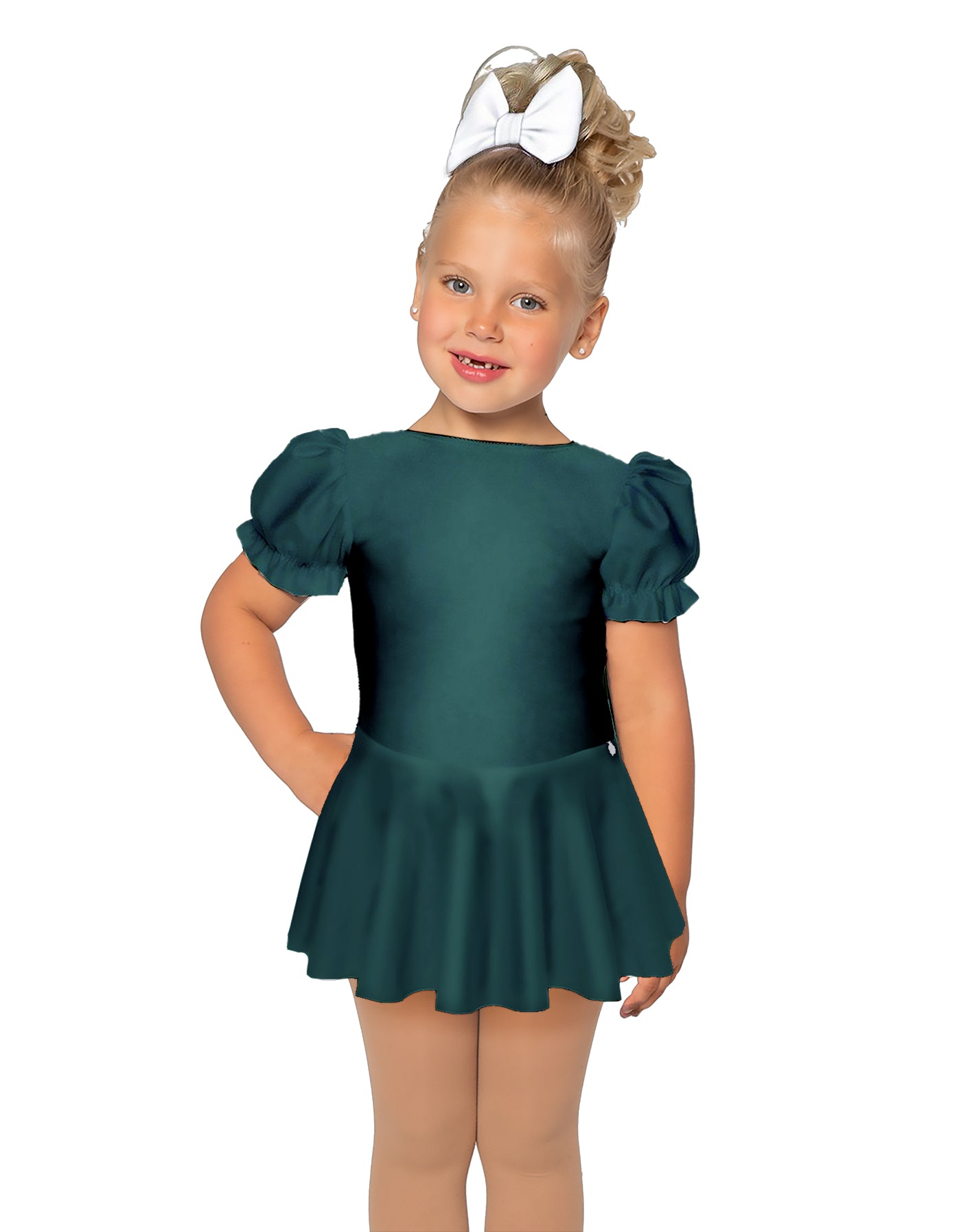 Solid Lycra Puff Sleeve Dress