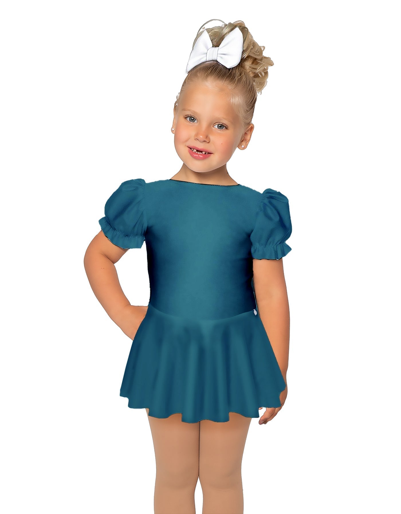 Solid Lycra Puff Sleeve Dress
