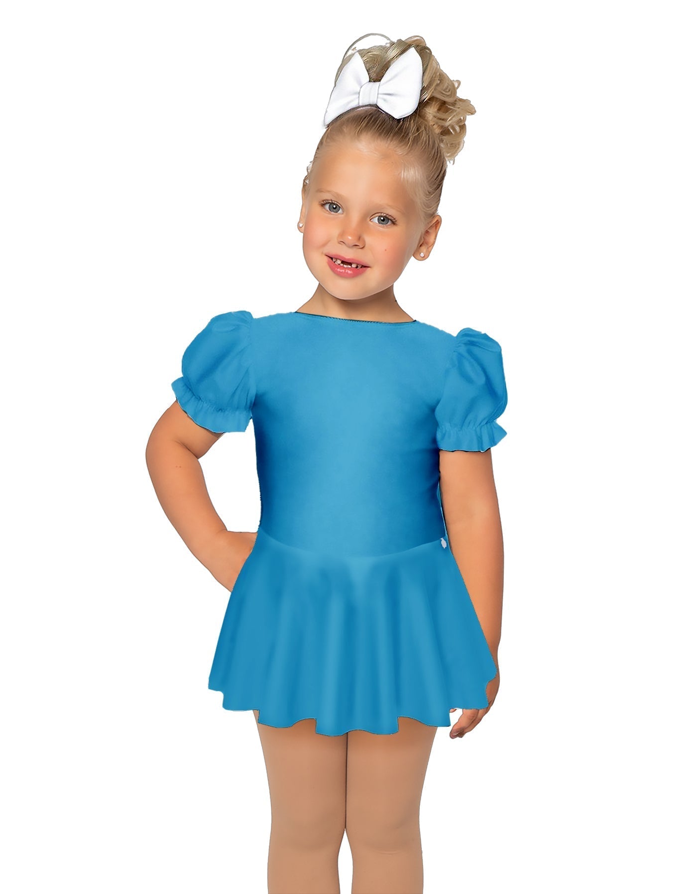 Solid Lycra Puff Sleeve Dress