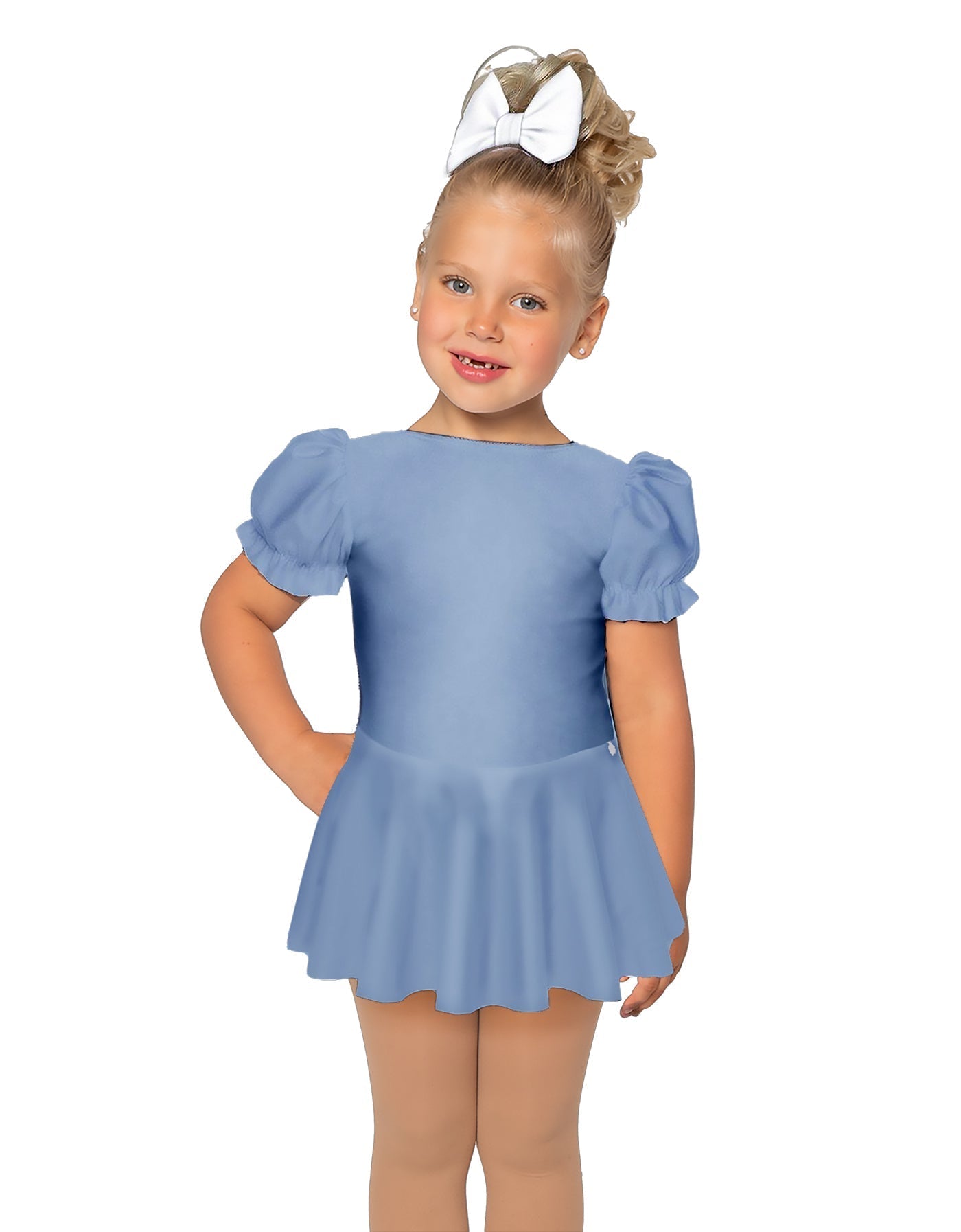Solid Lycra Puff Sleeve Dress