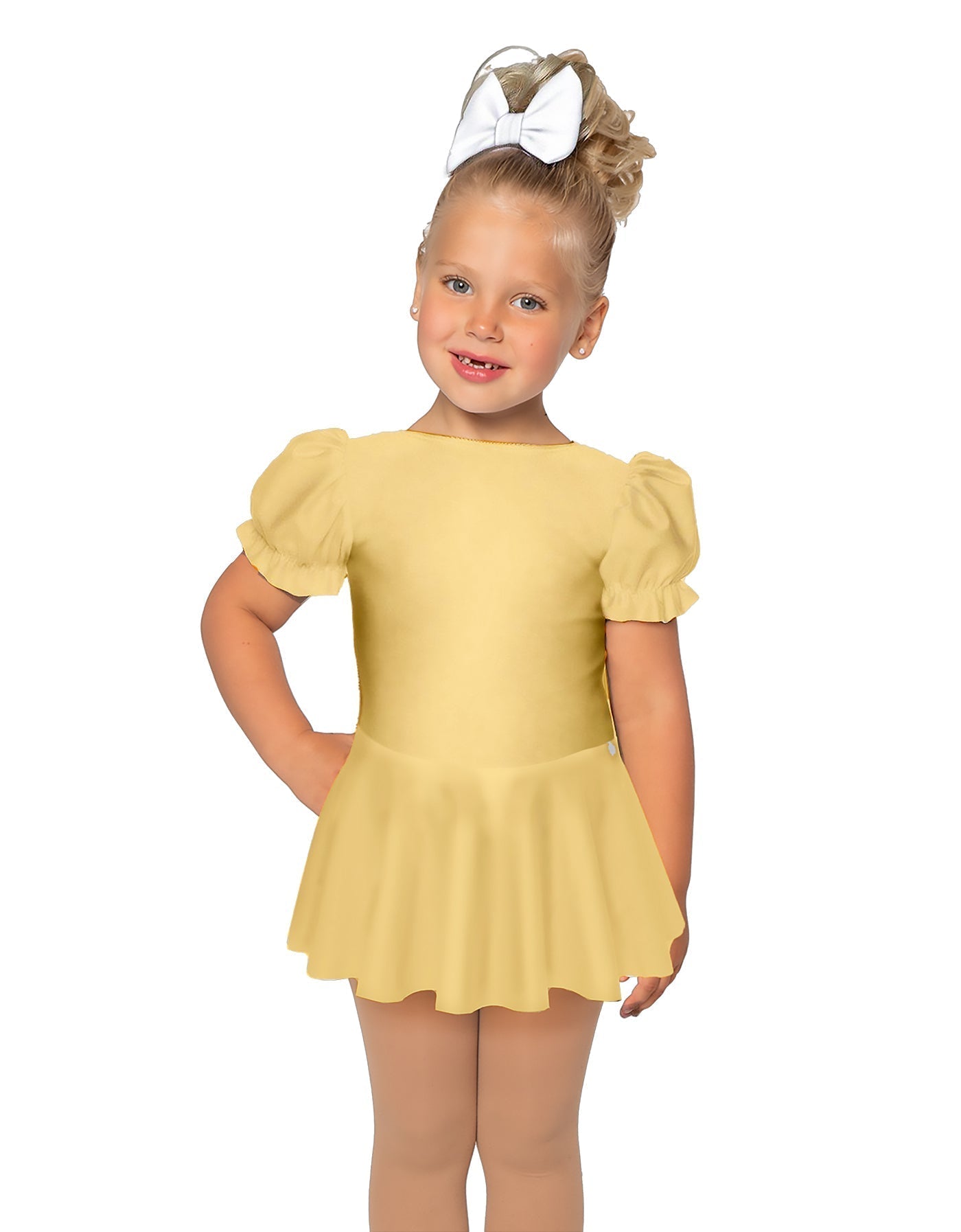 Solid Lycra Puff Sleeve Dress
