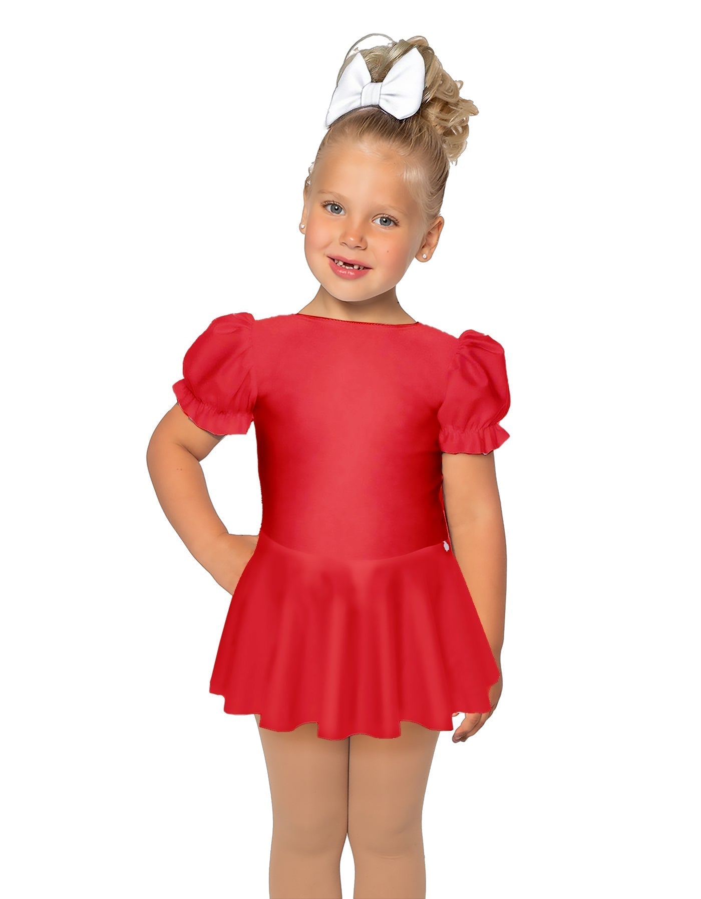 Solid Lycra Puff Sleeve Dress