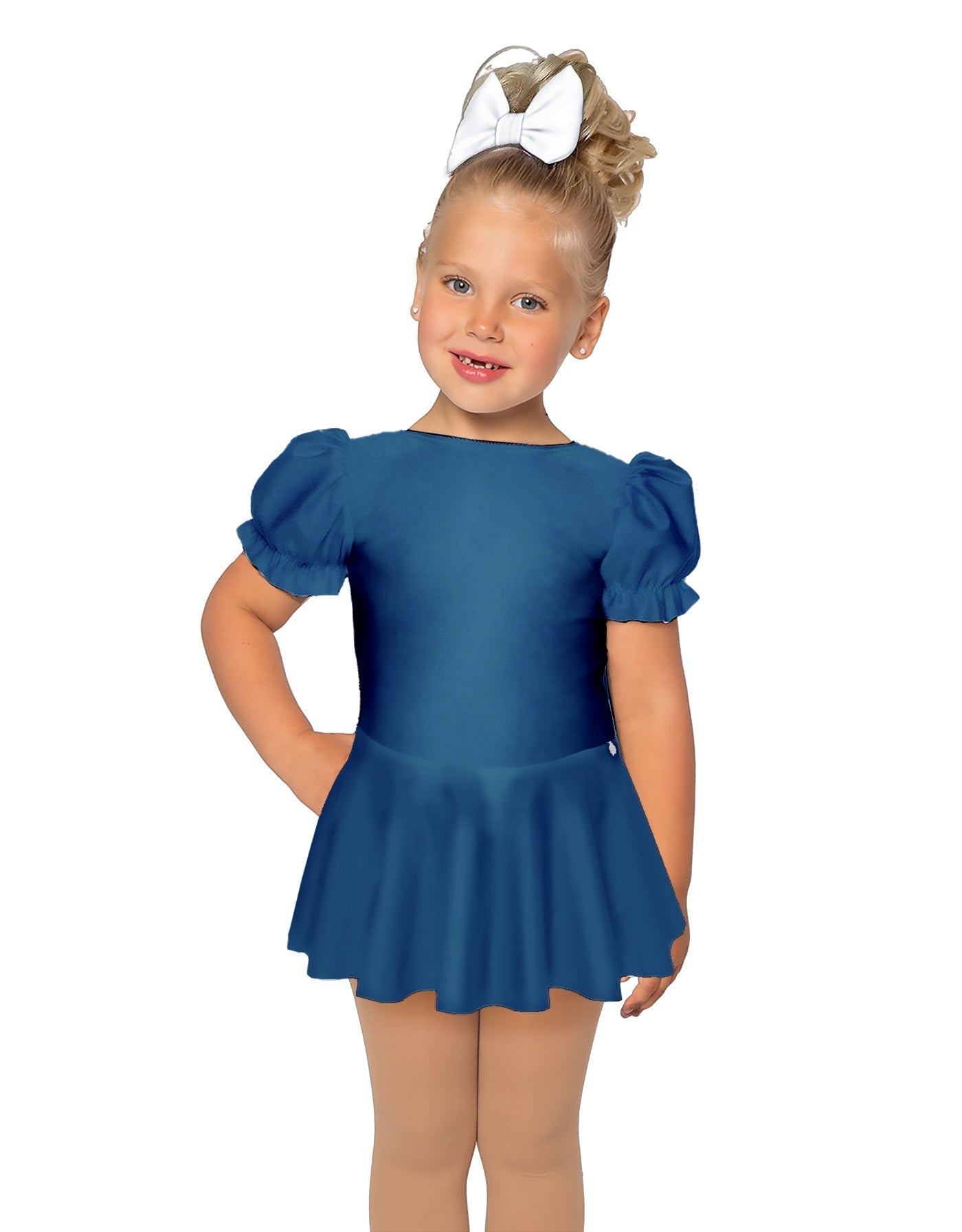 Solid Lycra Puff Sleeve Dress