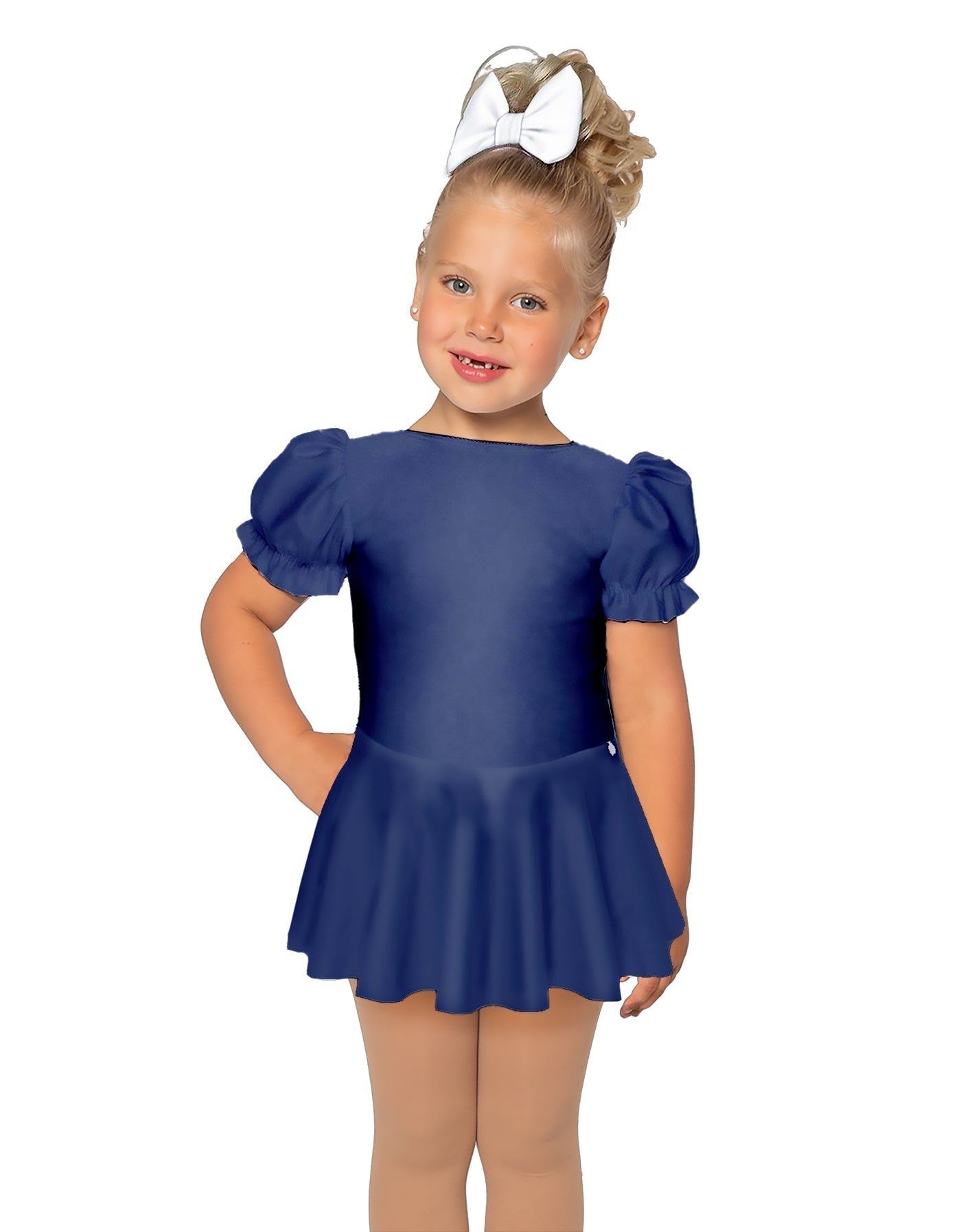 Solid Lycra Puff Sleeve Dress