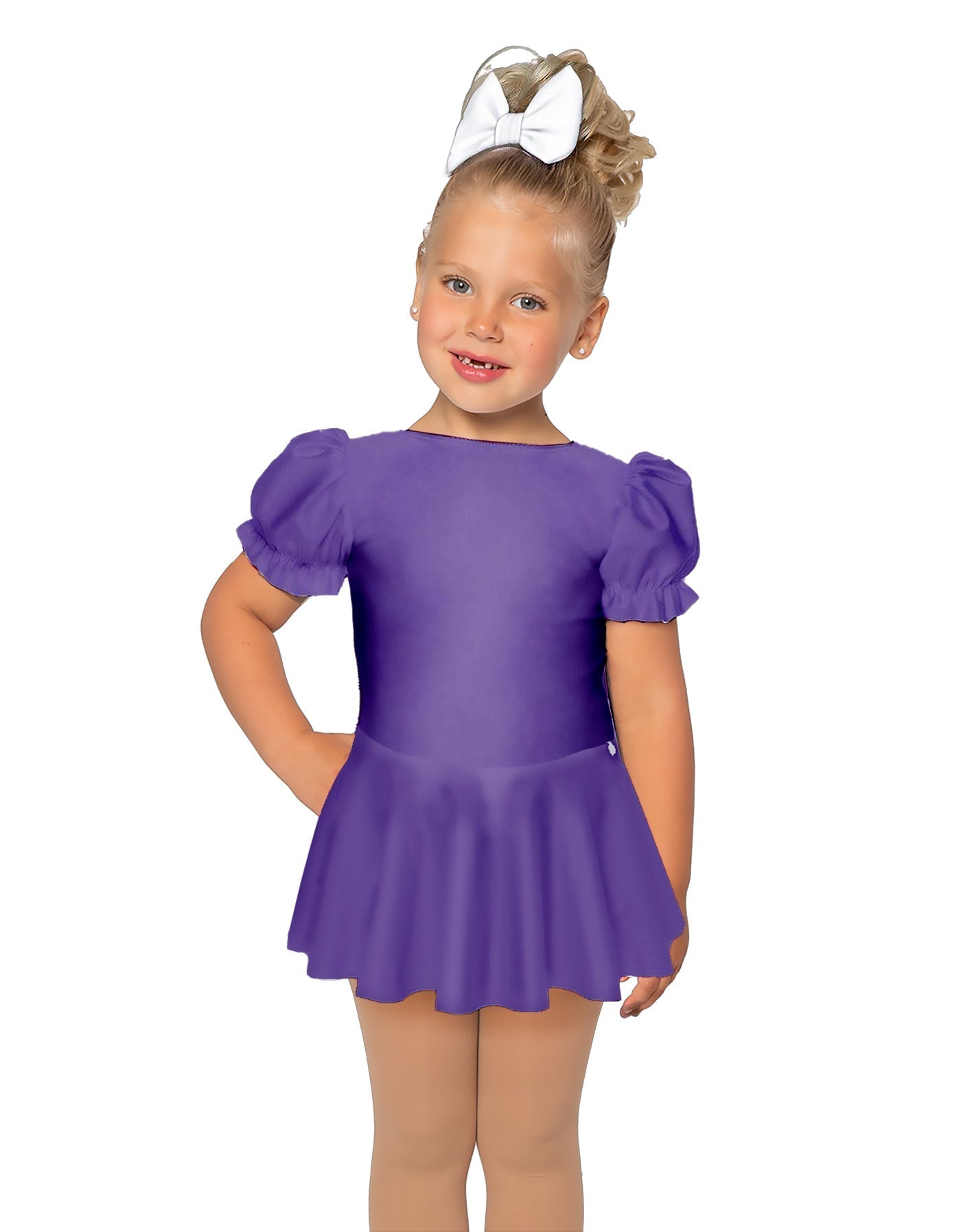 Solid Lycra Puff Sleeve Dress