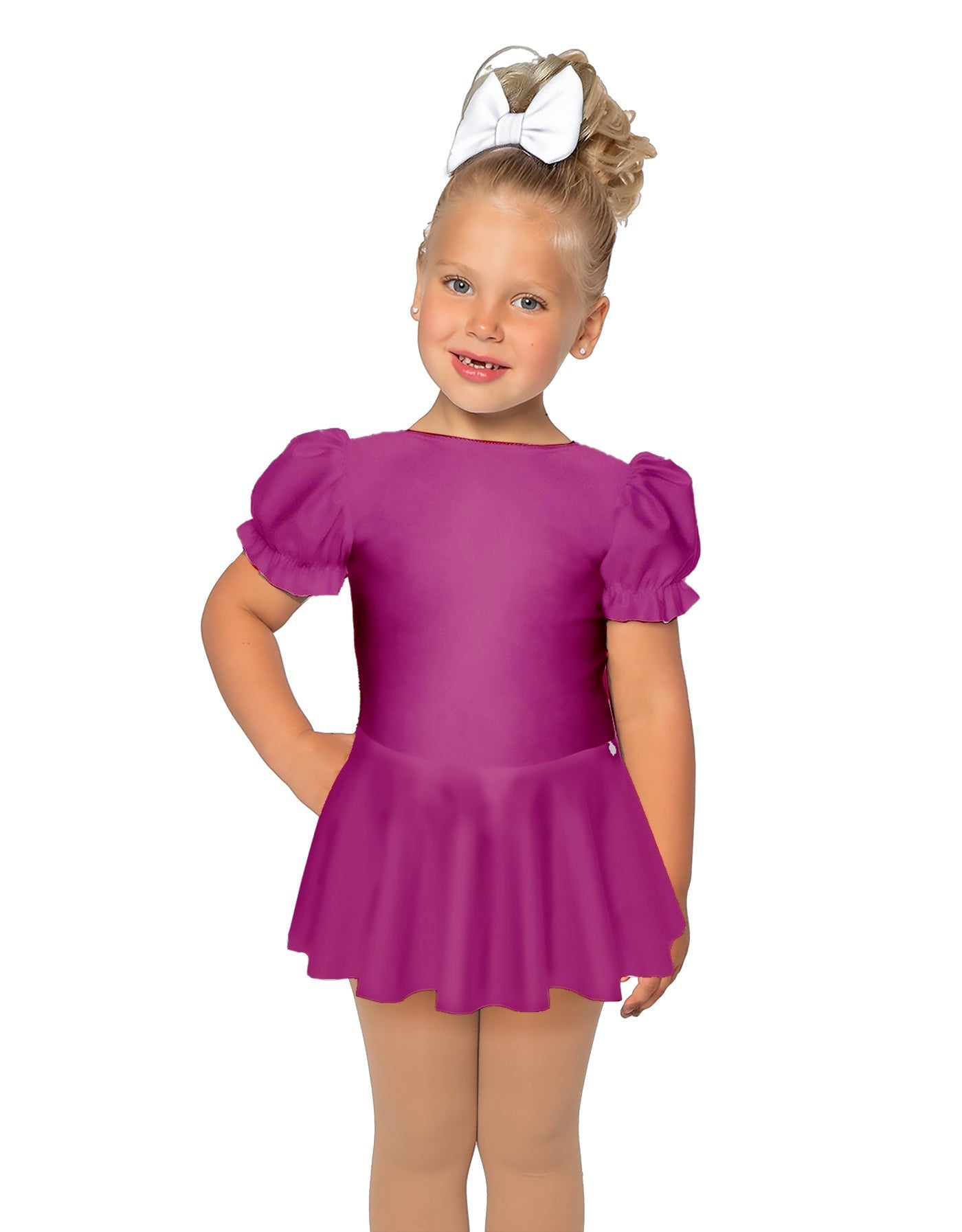 Solid Lycra Puff Sleeve Dress