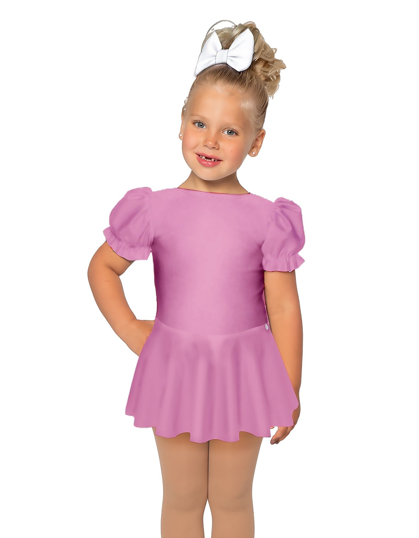 Solid Lycra Puff Sleeve Dress