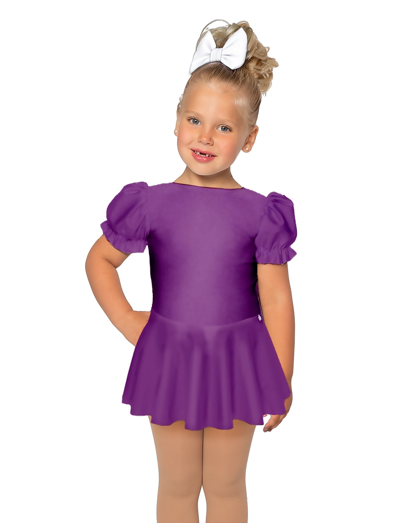 Solid Lycra Puff Sleeve Dress