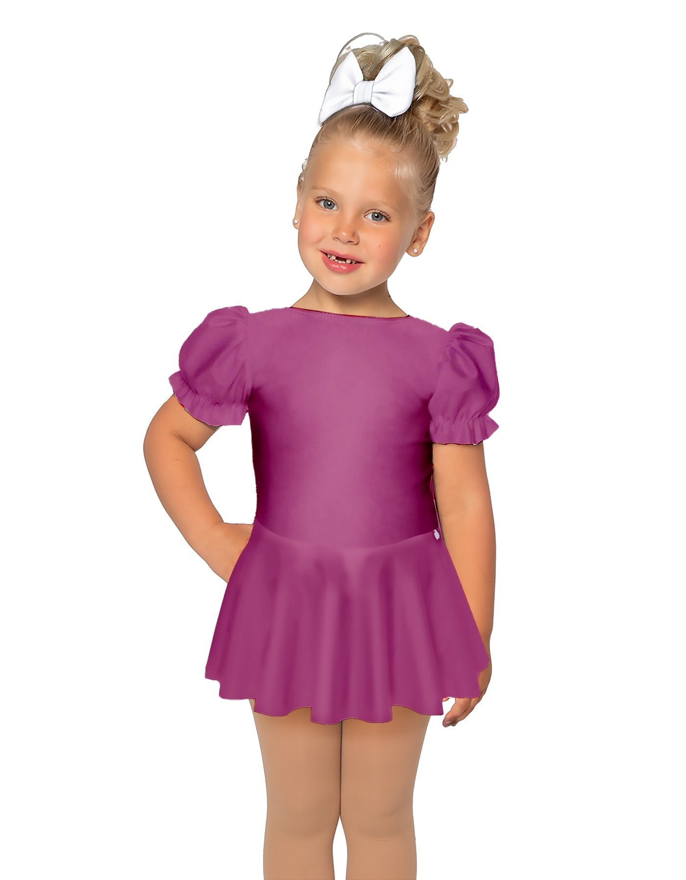 Solid Lycra Puff Sleeve Dress