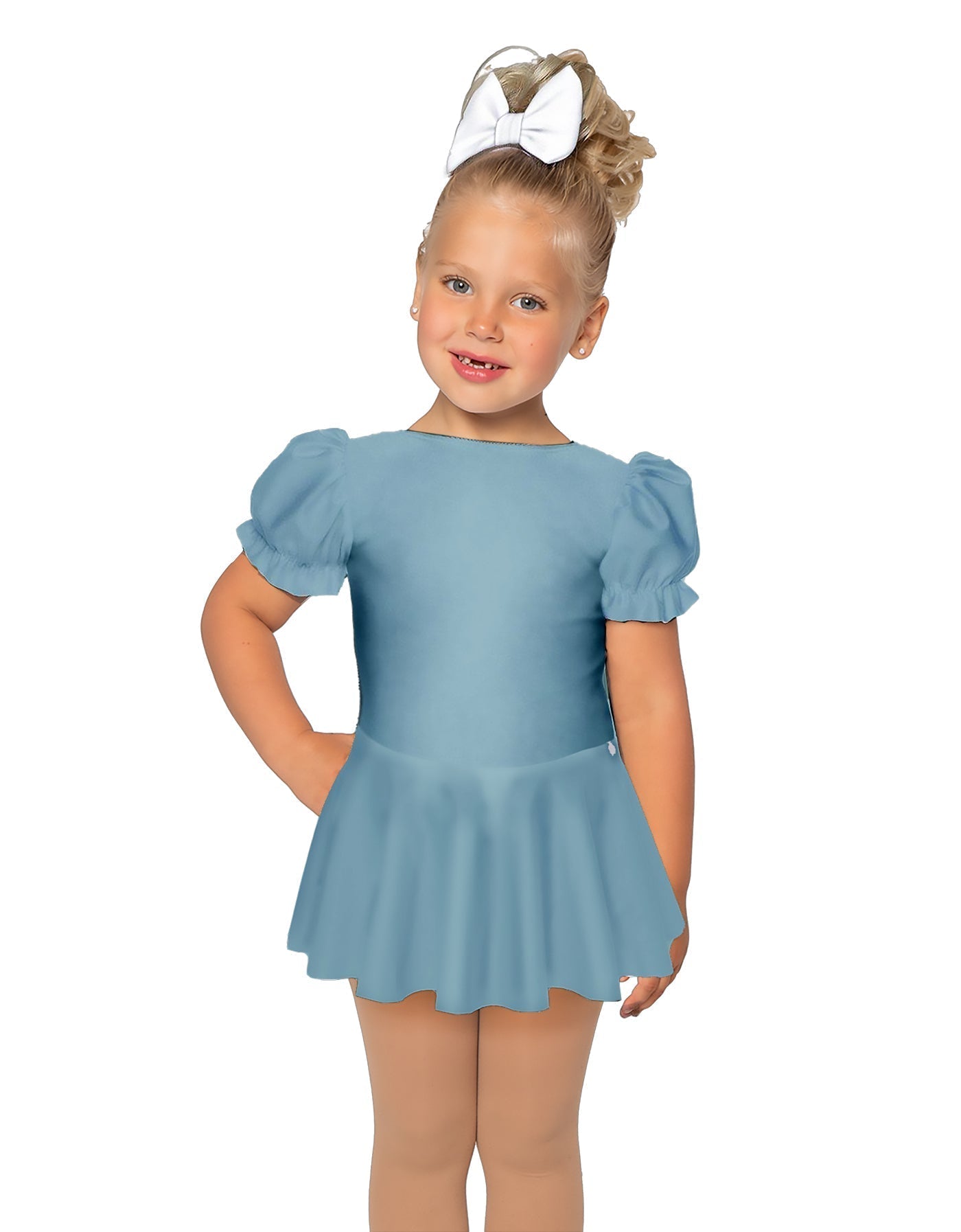 Solid Lycra Puff Sleeve Dress