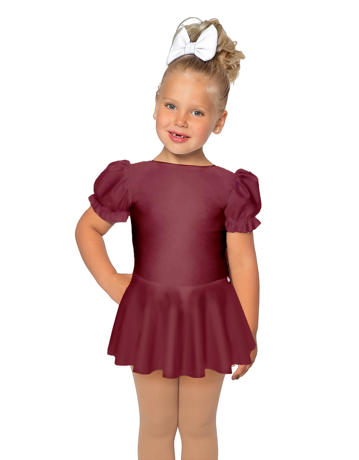 Solid Lycra Puff Sleeve Dress