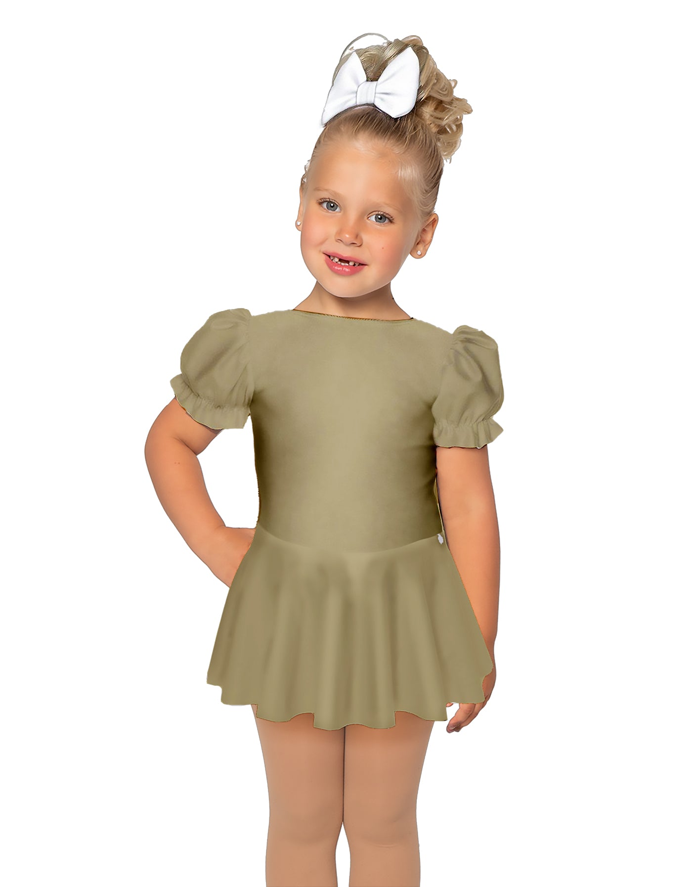 Solid Lycra Puff Sleeve Dress