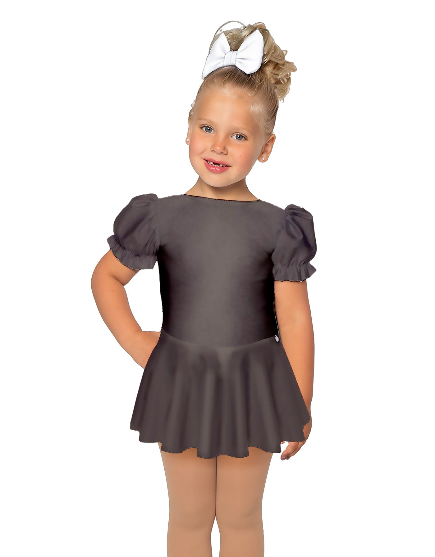 Solid Lycra Puff Sleeve Dress