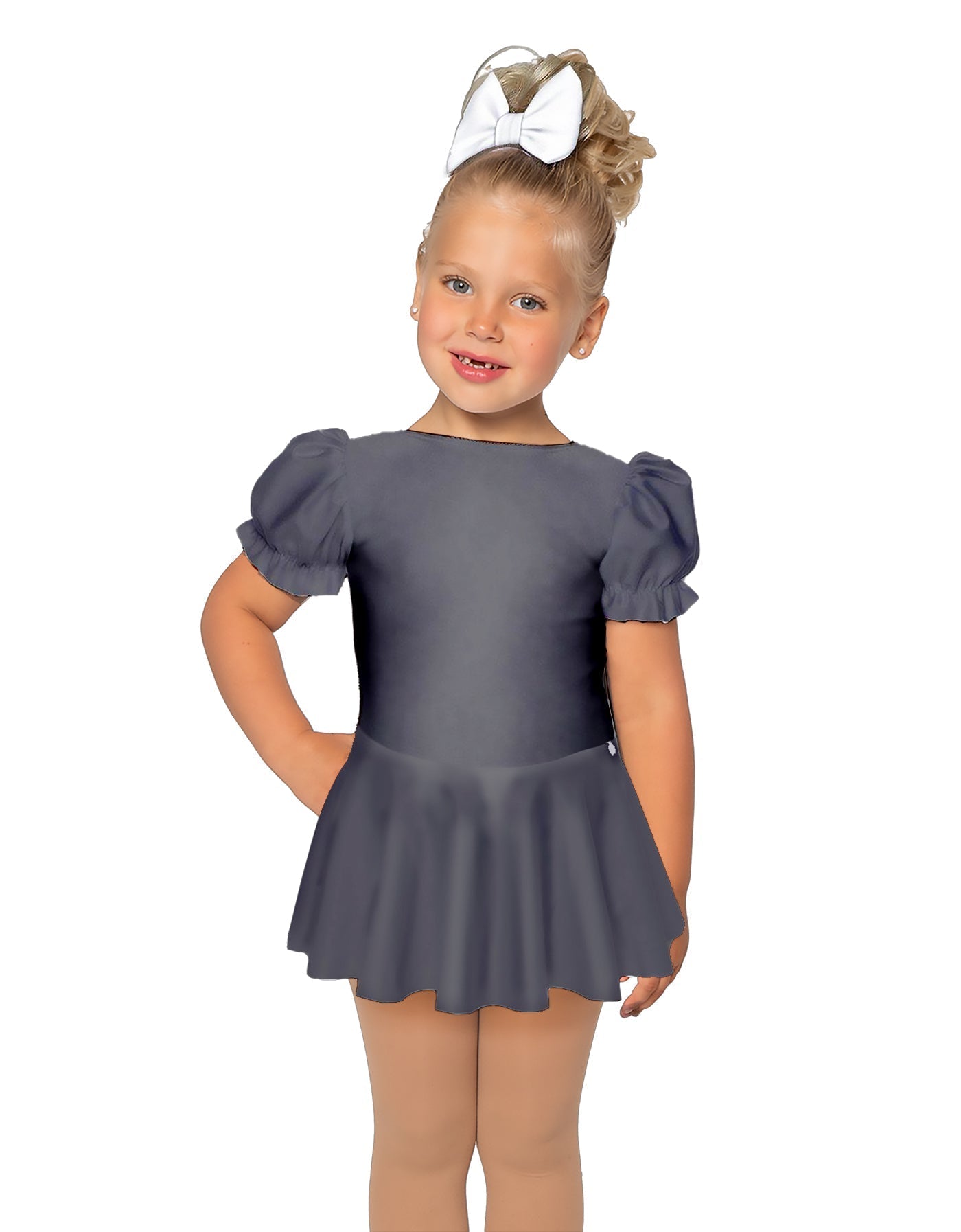 Solid Lycra Puff Sleeve Dress