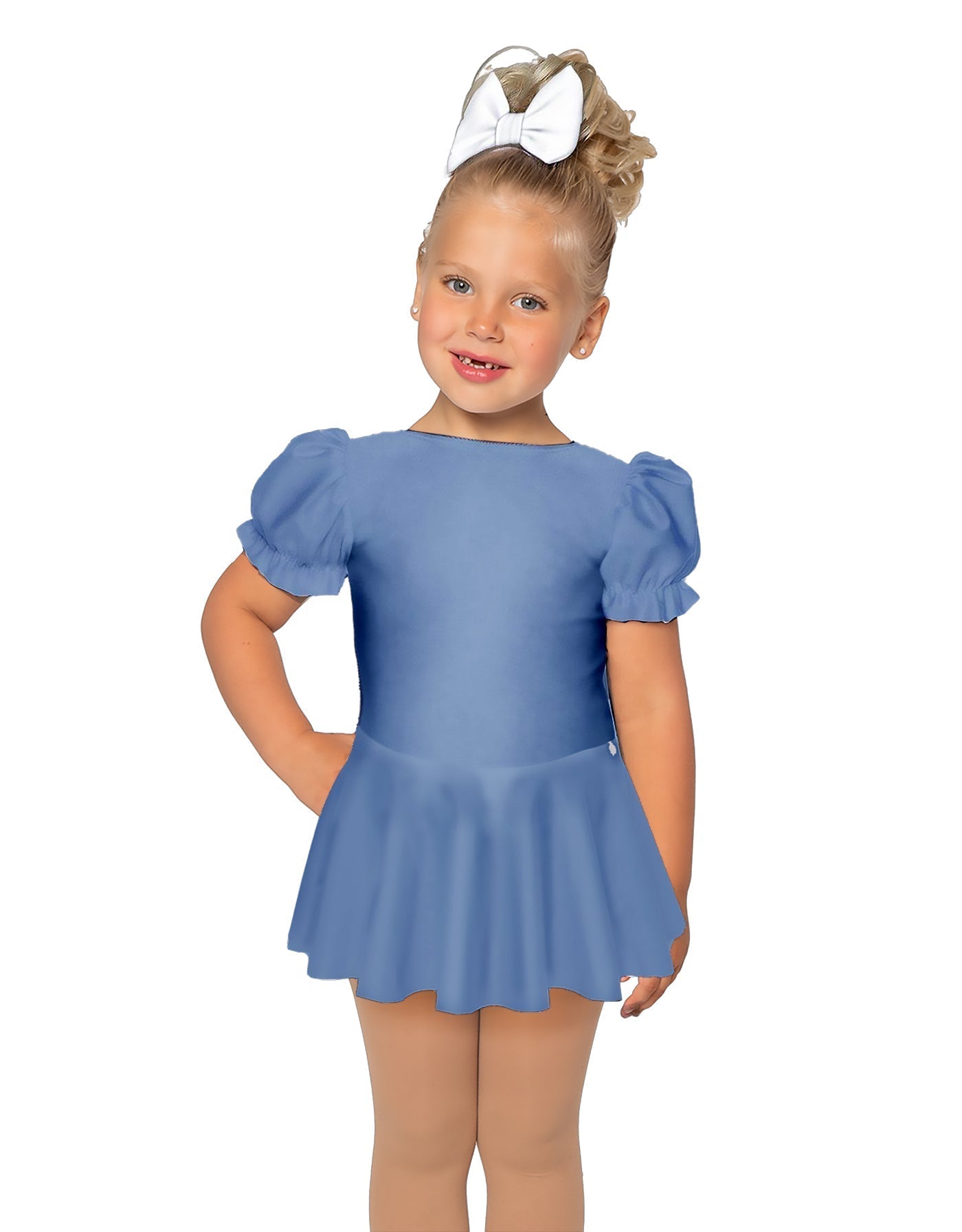 Solid Lycra Puff Sleeve Dress