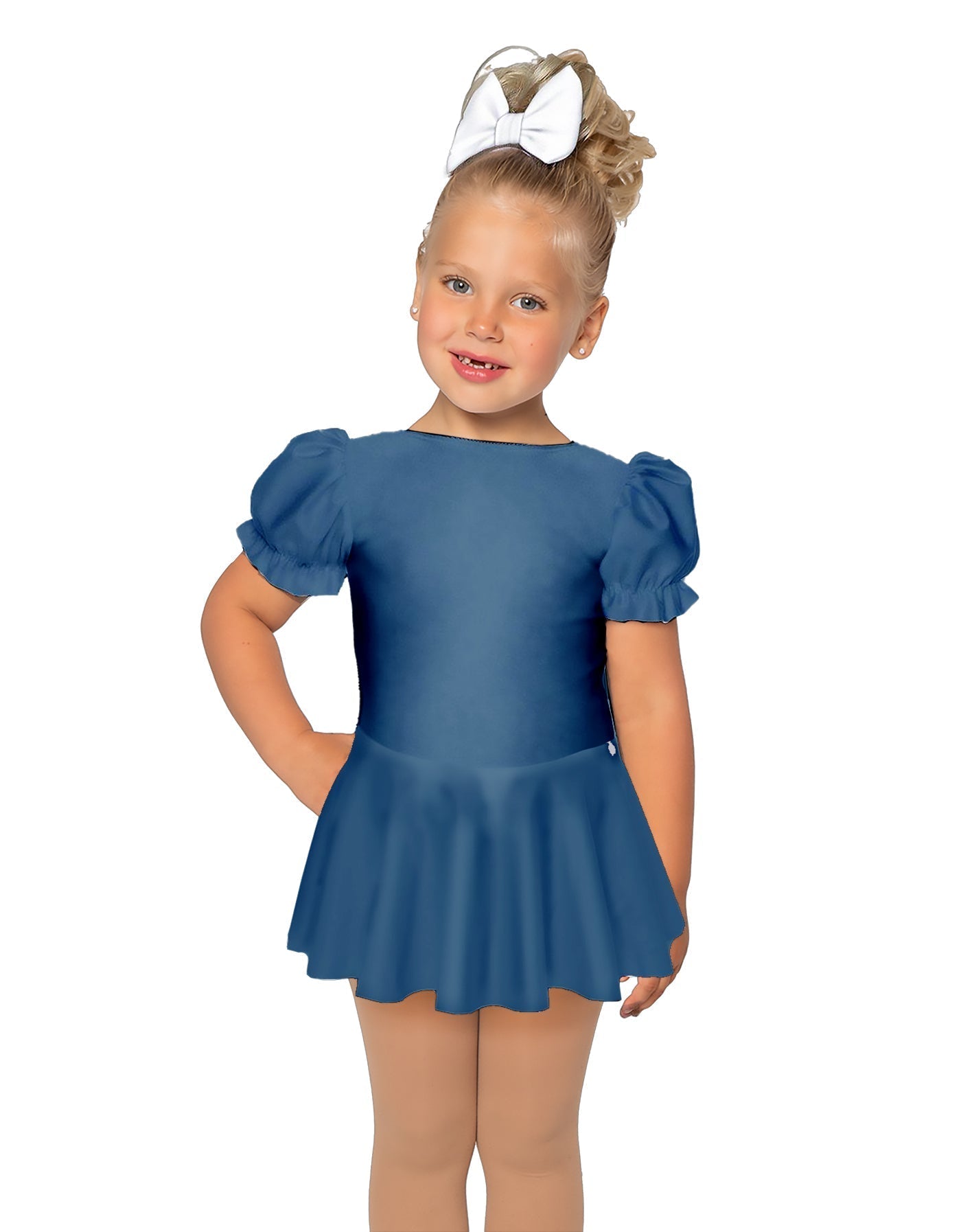 Solid Lycra Puff Sleeve Dress