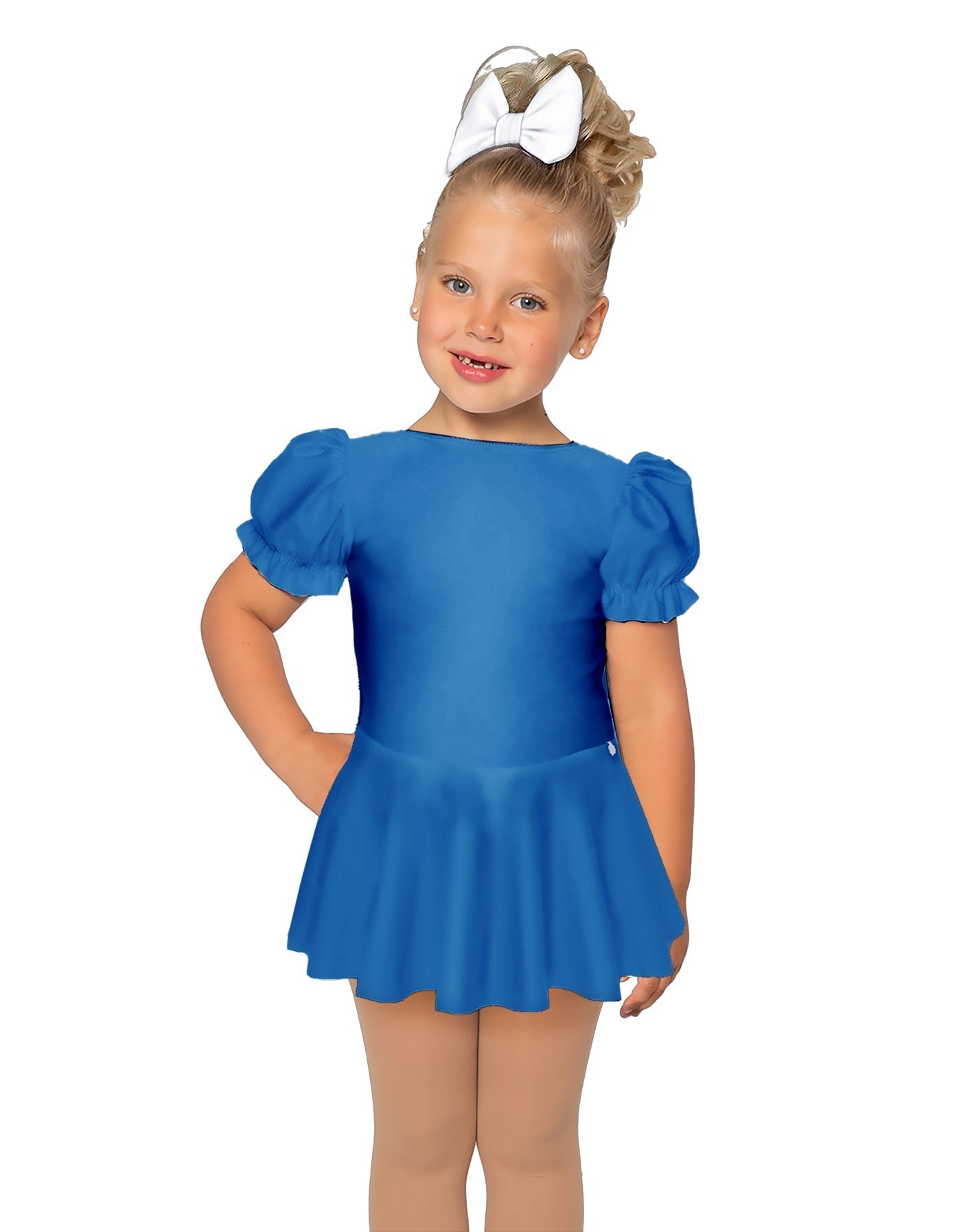Solid Lycra Puff Sleeve Dress
