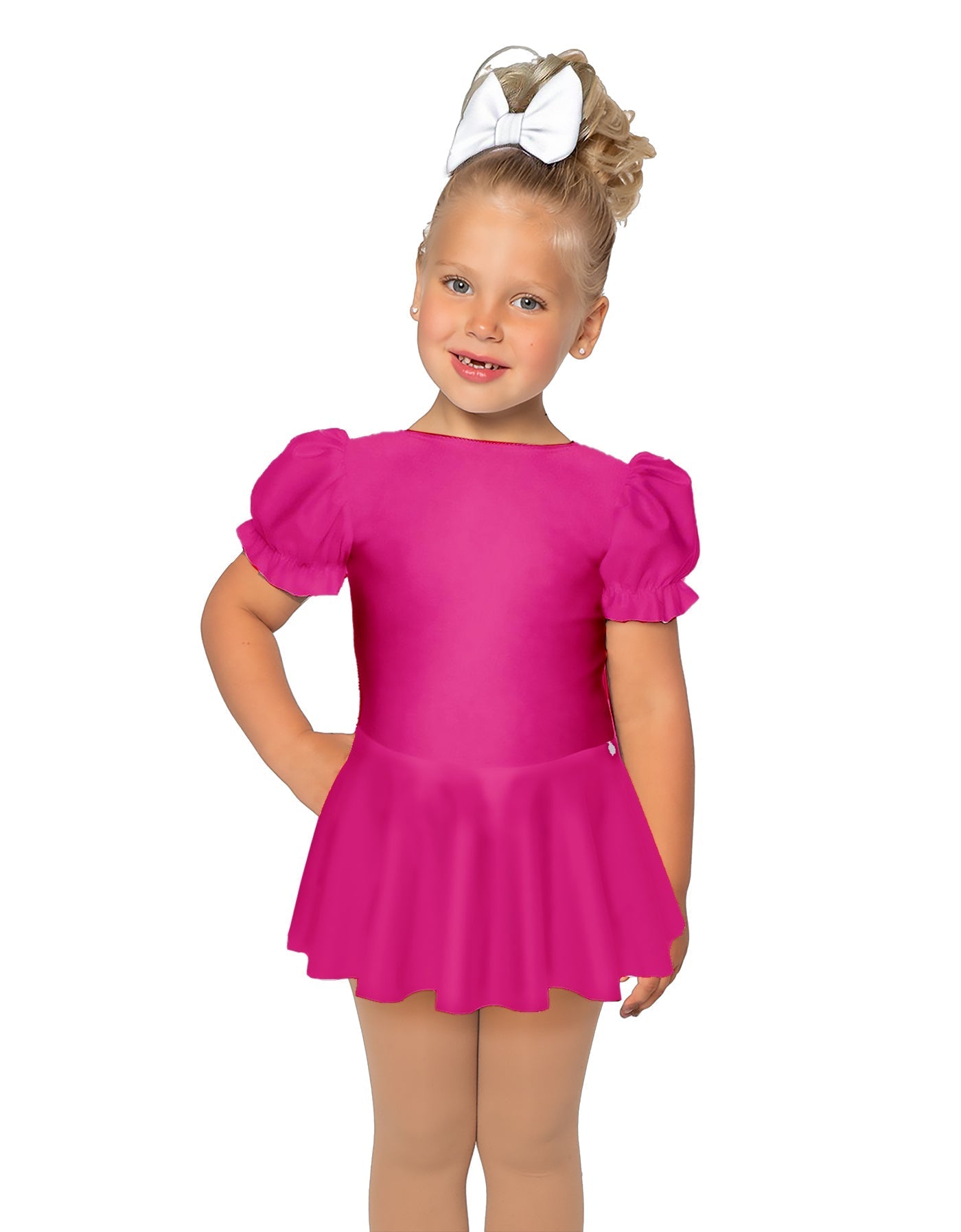 Solid Lycra Puff Sleeve Dress