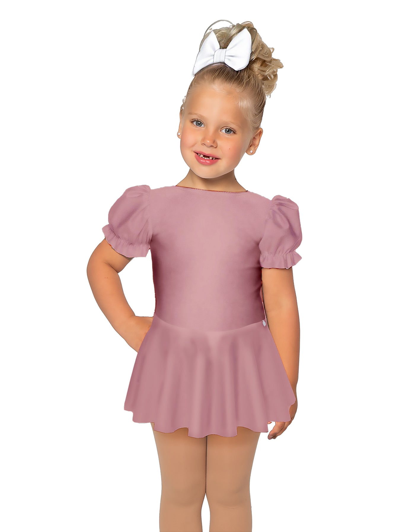 Solid Lycra Puff Sleeve Dress