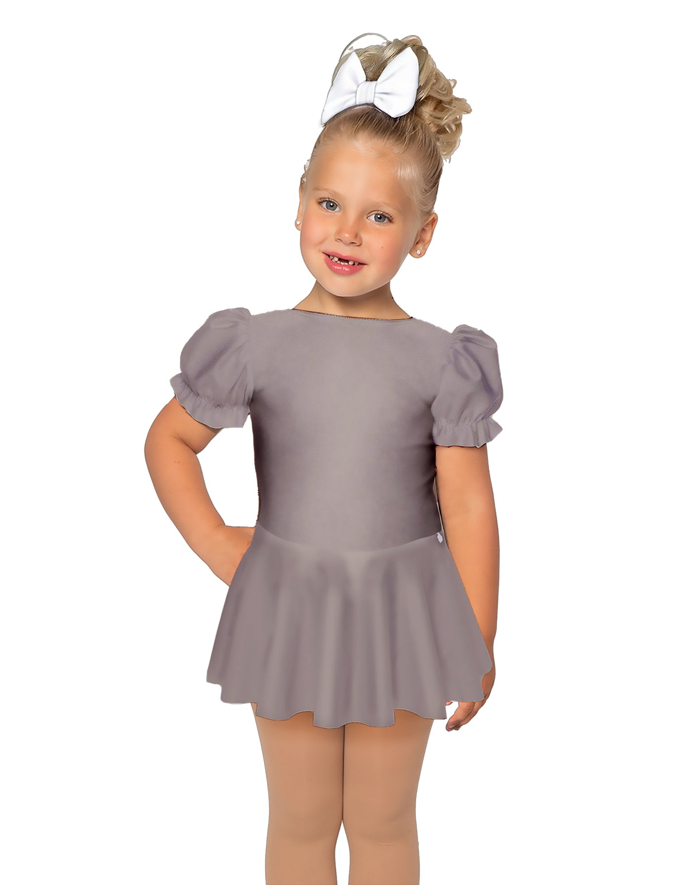 Solid Lycra Puff Sleeve Dress