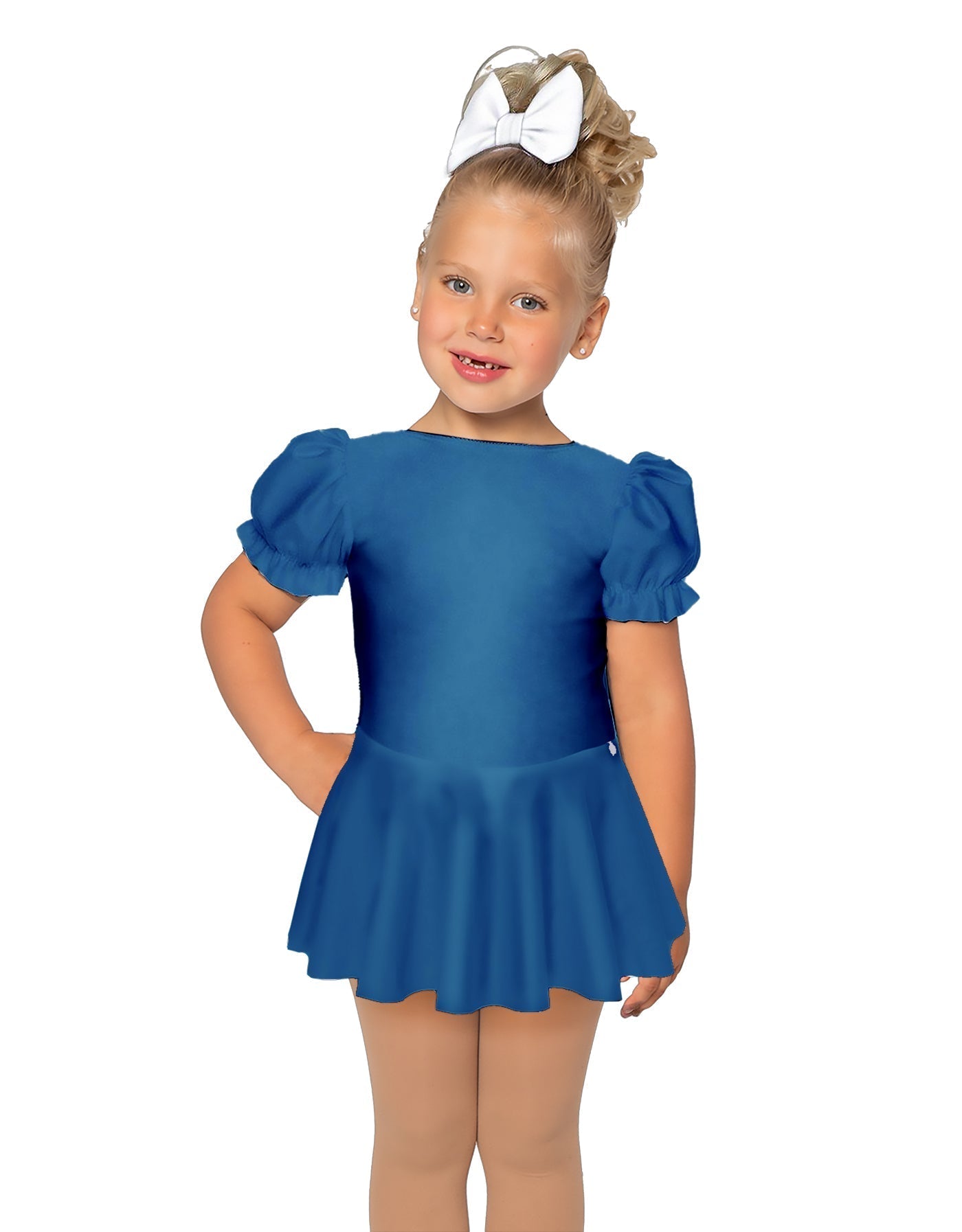 Solid Lycra Puff Sleeve Dress