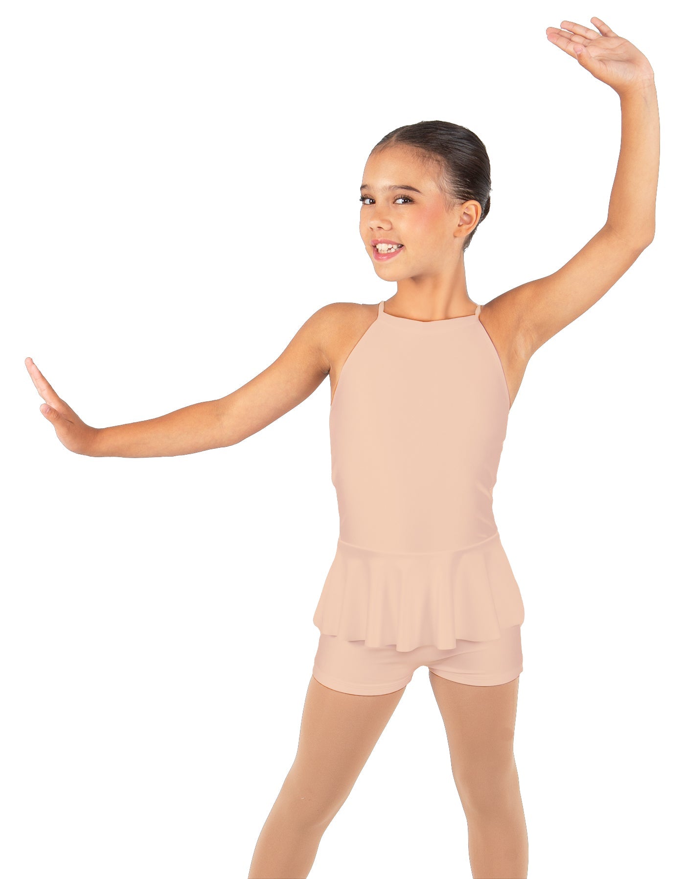 Solid Lycra Halter Binding Biketard w Peplum